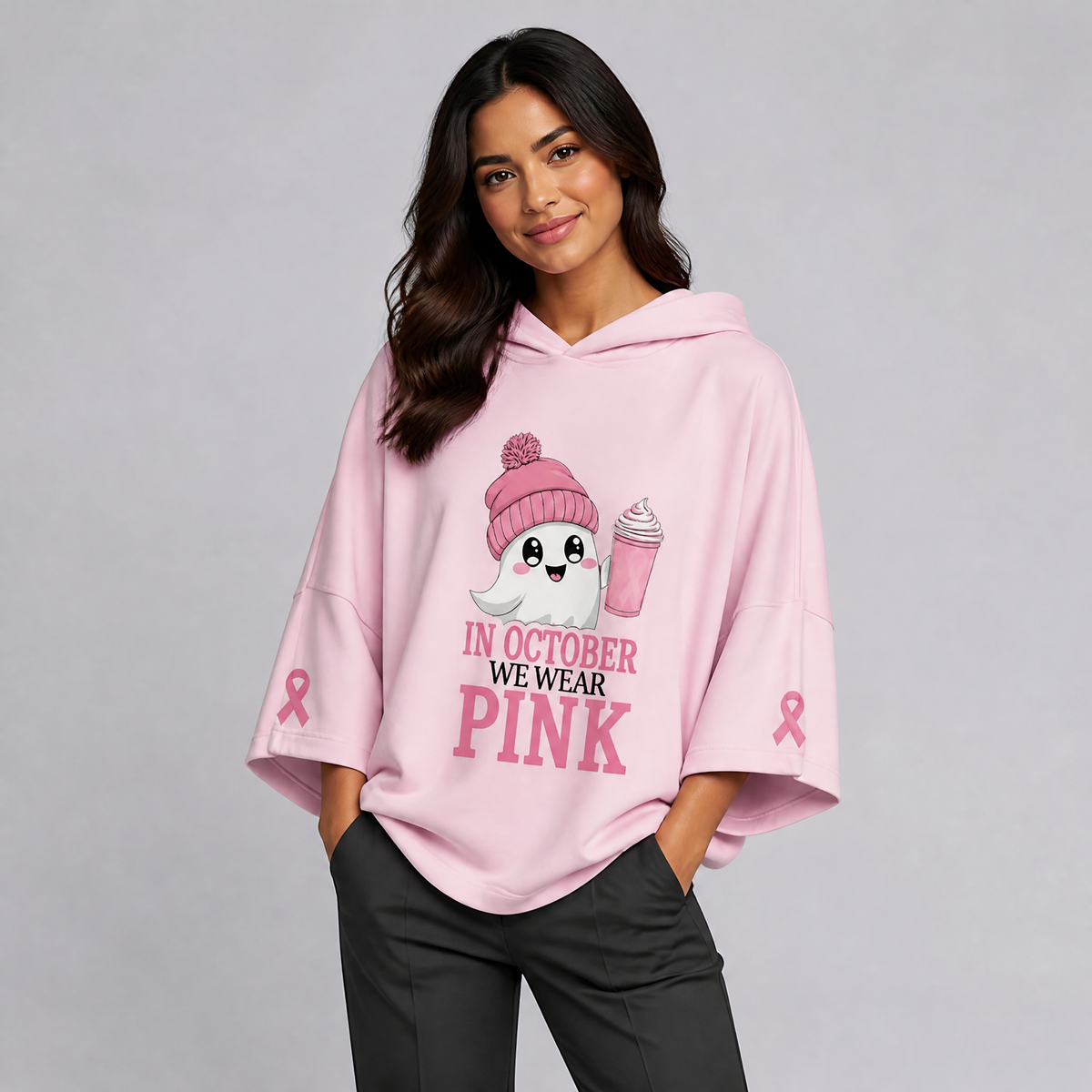 Women's Cotton Blend Graphic Print Hooded Oversized Top