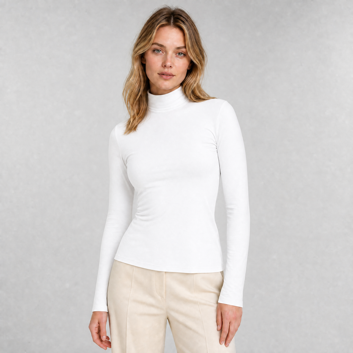 Women's Cotton Blend High Neck Long Sleeve Top