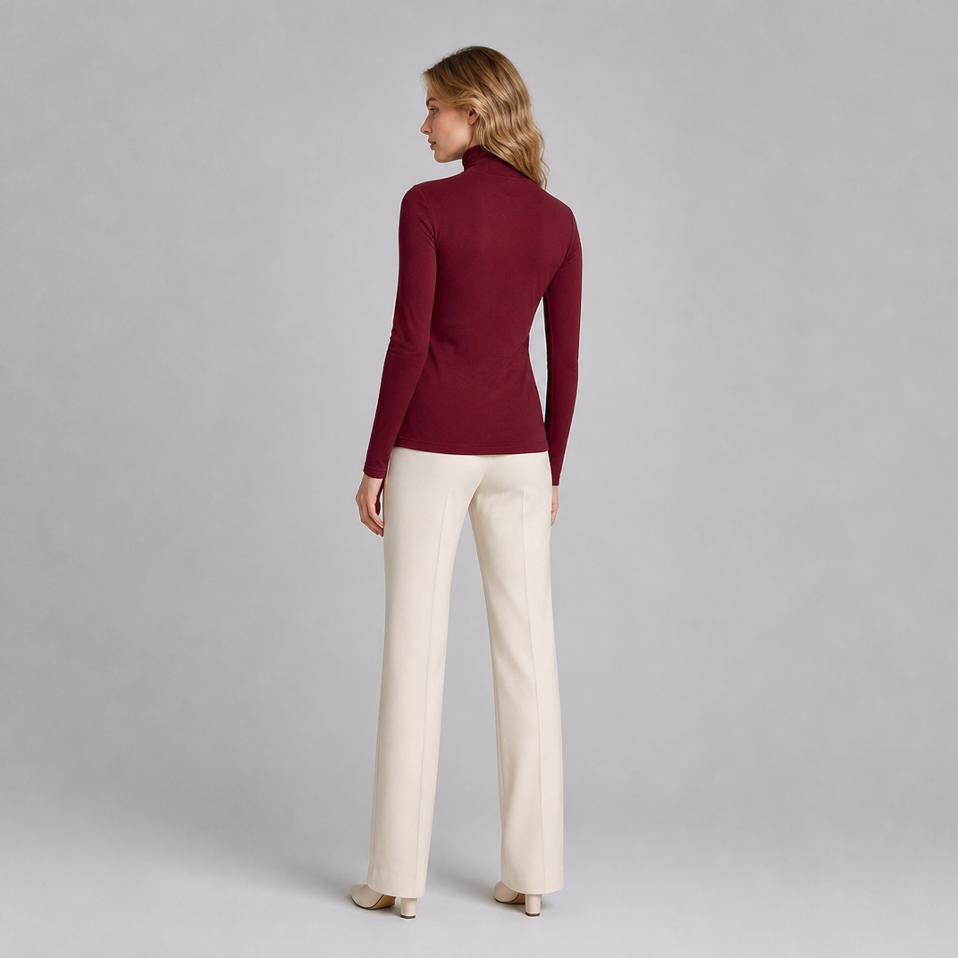 Women's Cotton Blend High Neck Long Sleeve Top