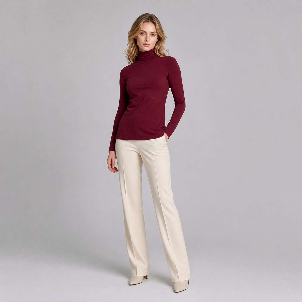 Women's Cotton Blend High Neck Long Sleeve Top