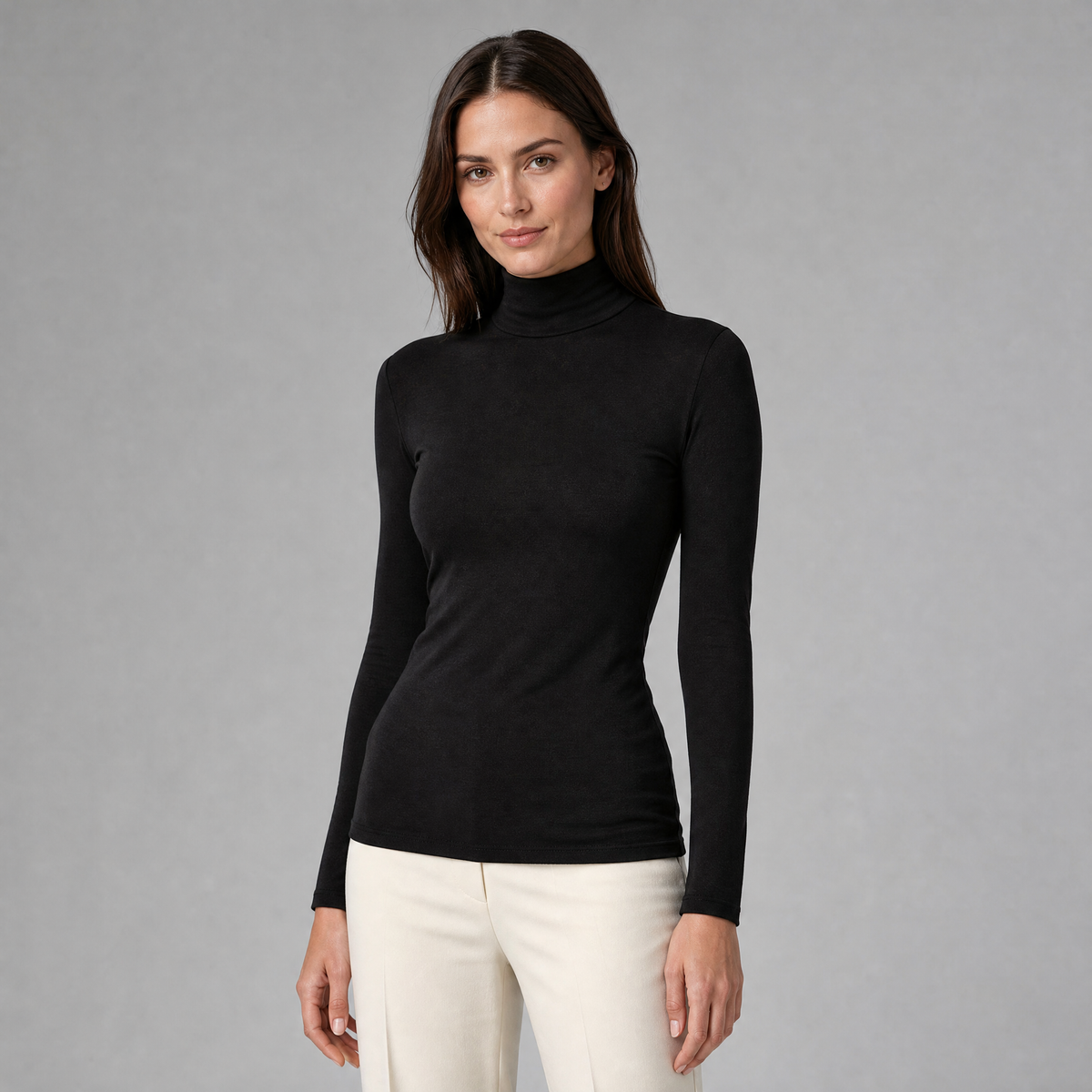 Women's Cotton Blend High Neck Long Sleeve Top