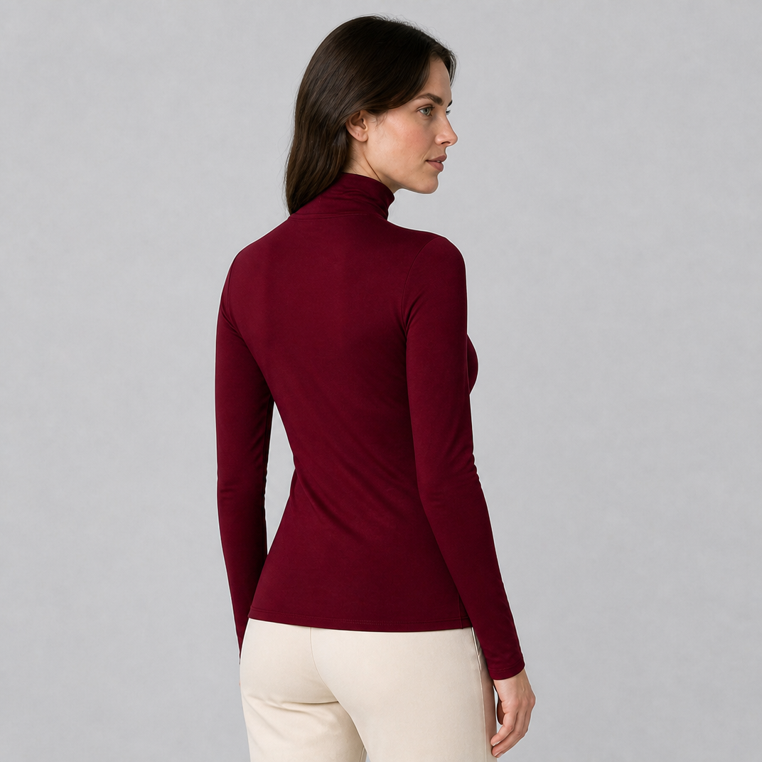 Women's Cotton Blend High Neck Long Sleeve Top