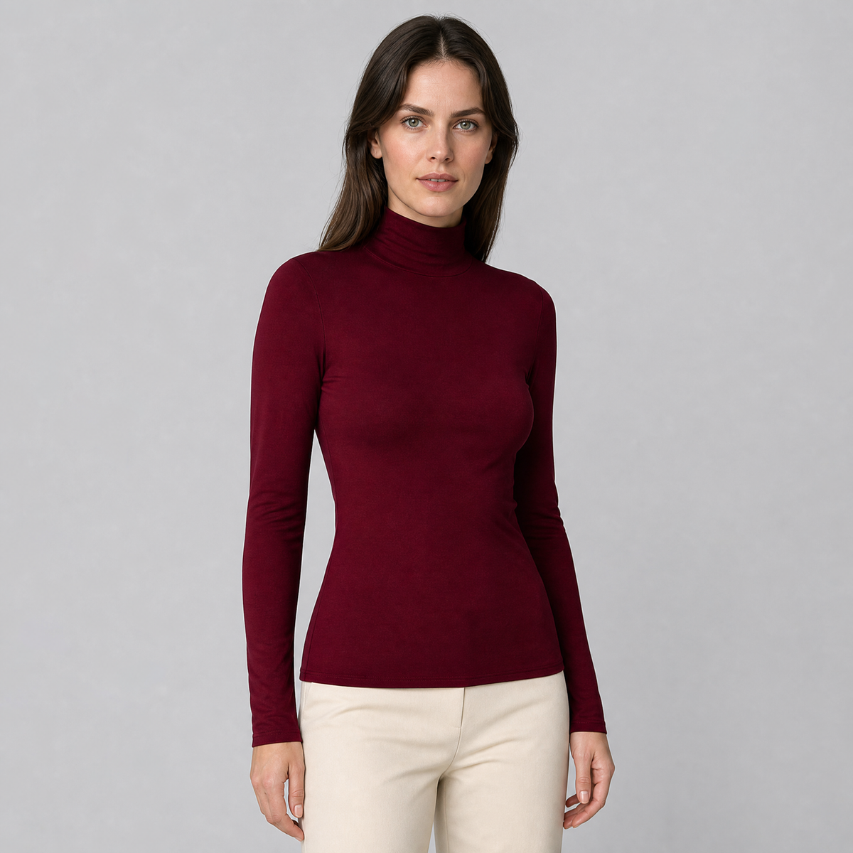 Women's Cotton Blend High Neck Long Sleeve Top