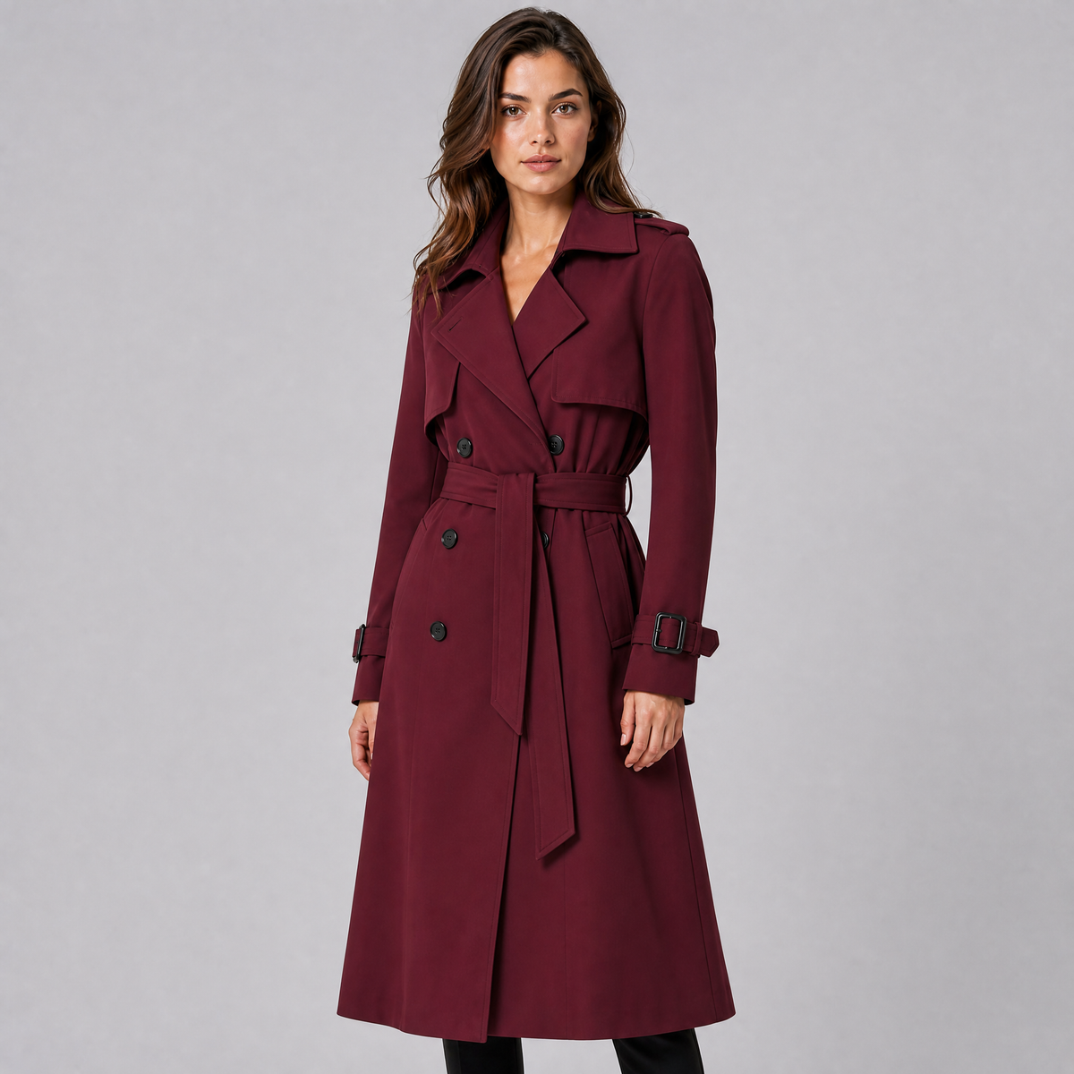 Women's Cotton Double-Breasted Trench Coat Belted Long Fit