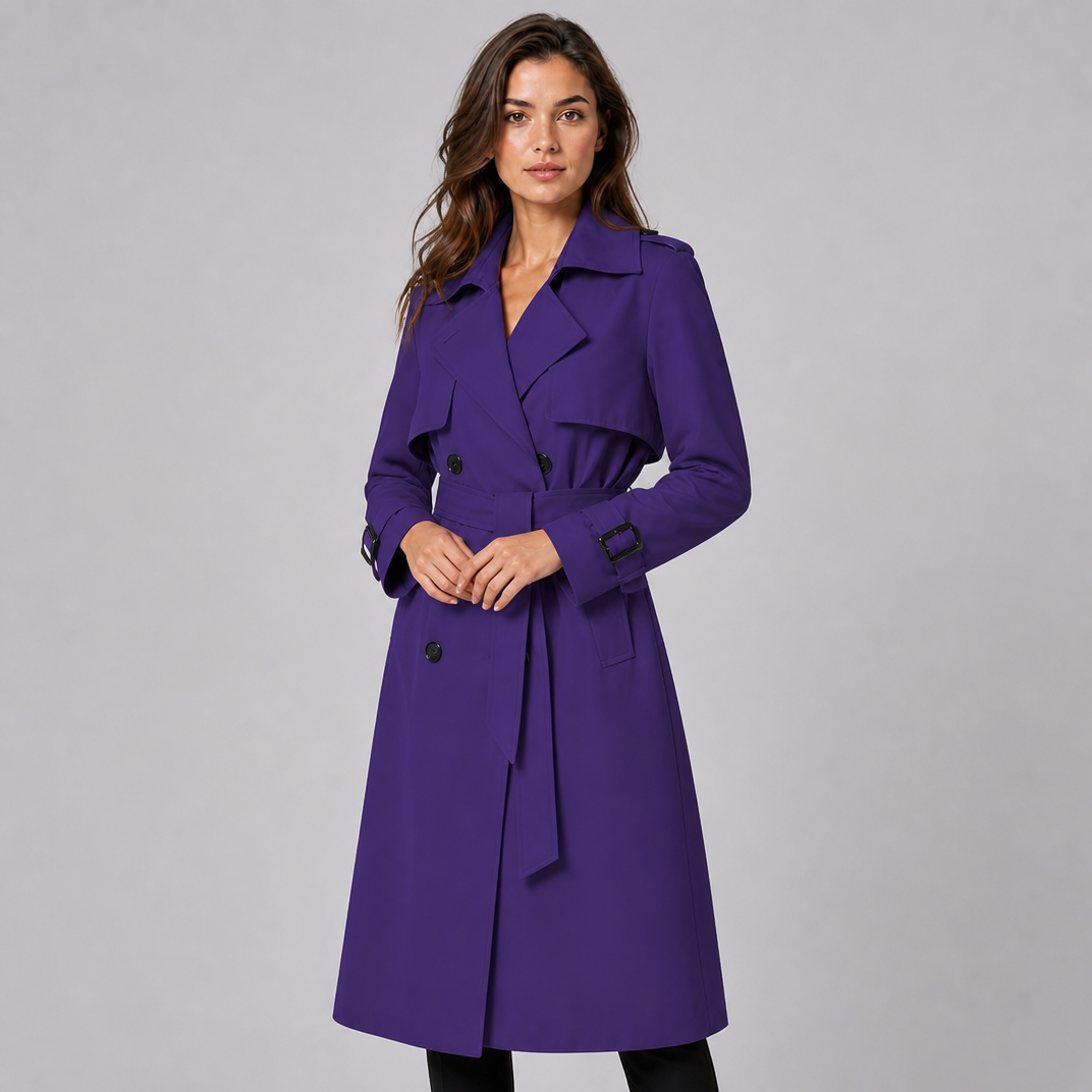 Women's Cotton Double-Breasted Trench Coat Belted Long Fit