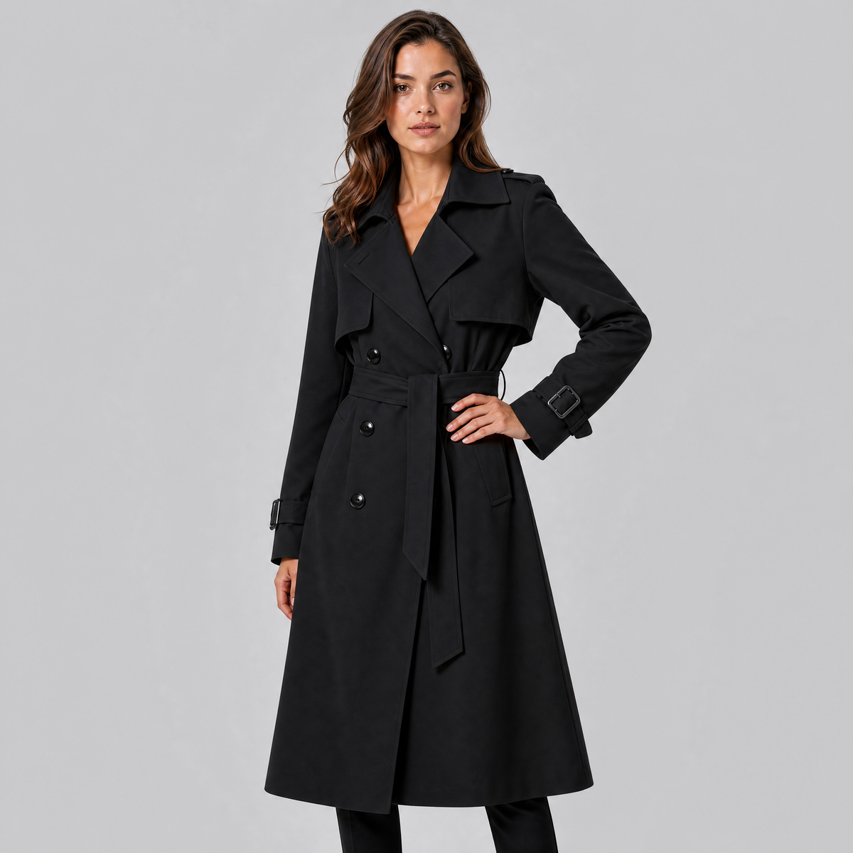 Women's Cotton Double-Breasted Trench Coat Belted Long Fit
