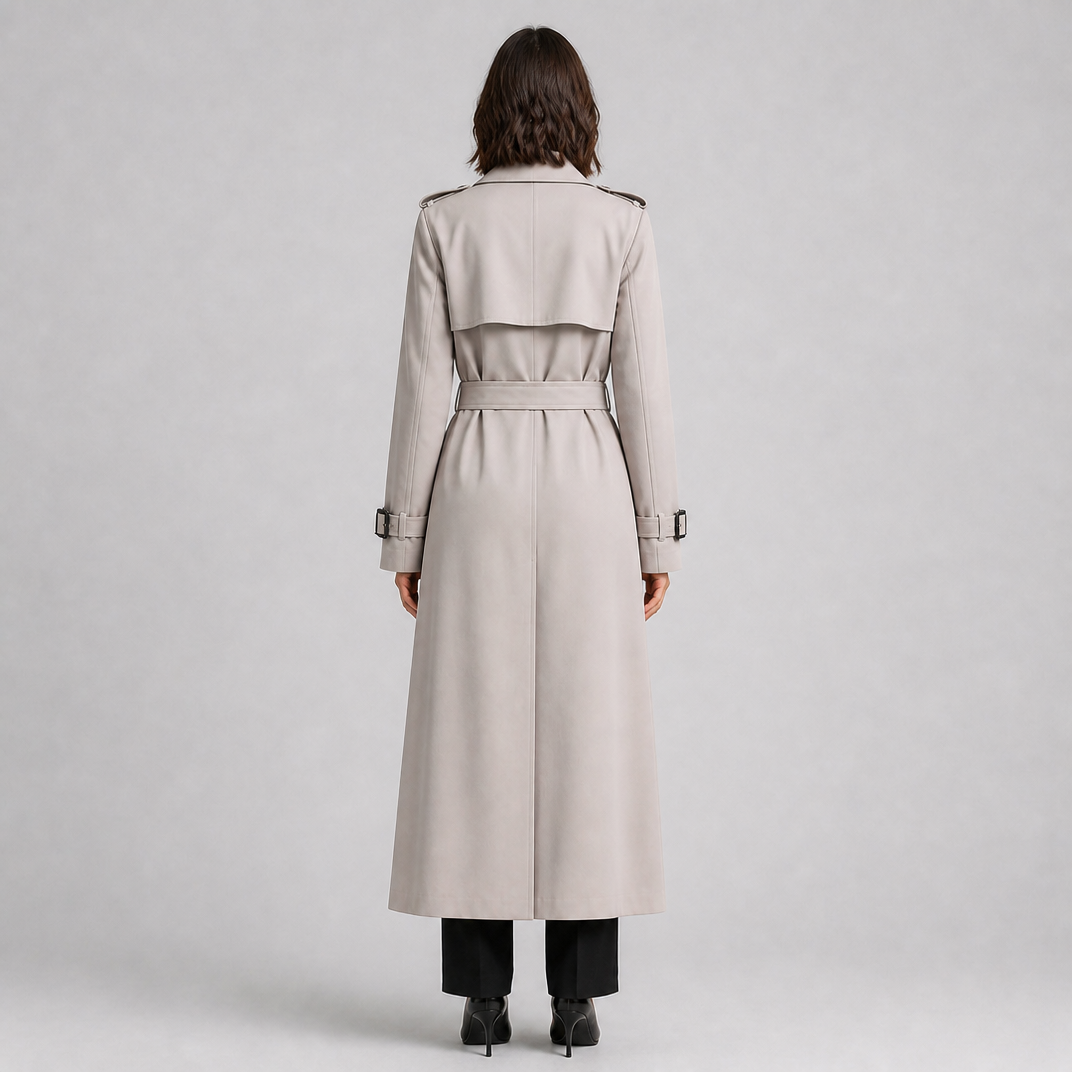 Women's Cotton Double-Breasted Trench Coat Belted Long Fit
