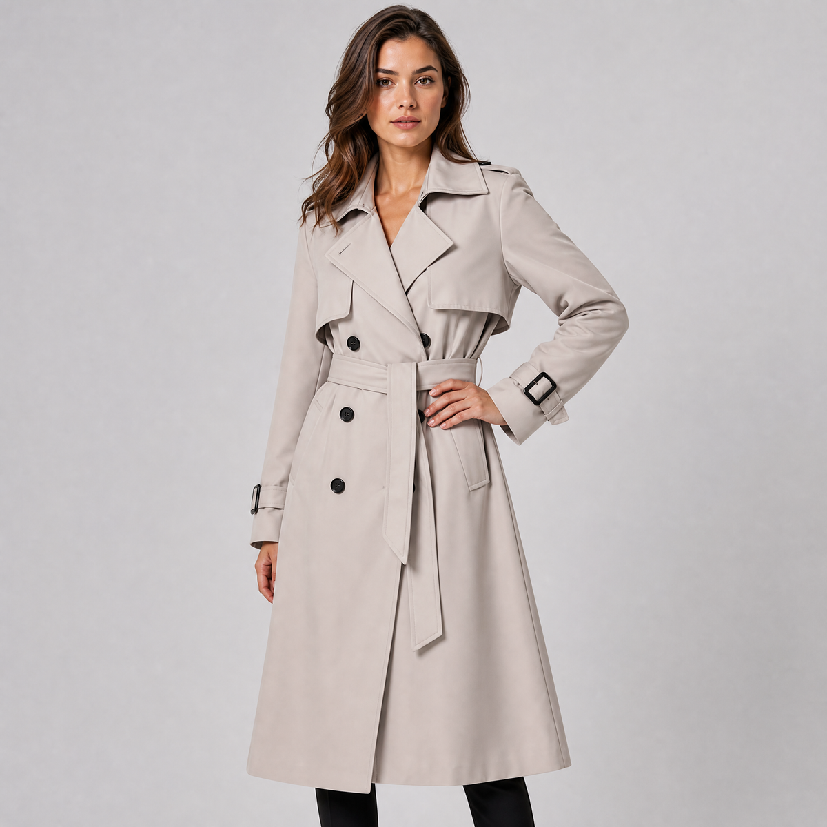 Women's Cotton Double-Breasted Trench Coat Belted Long Fit