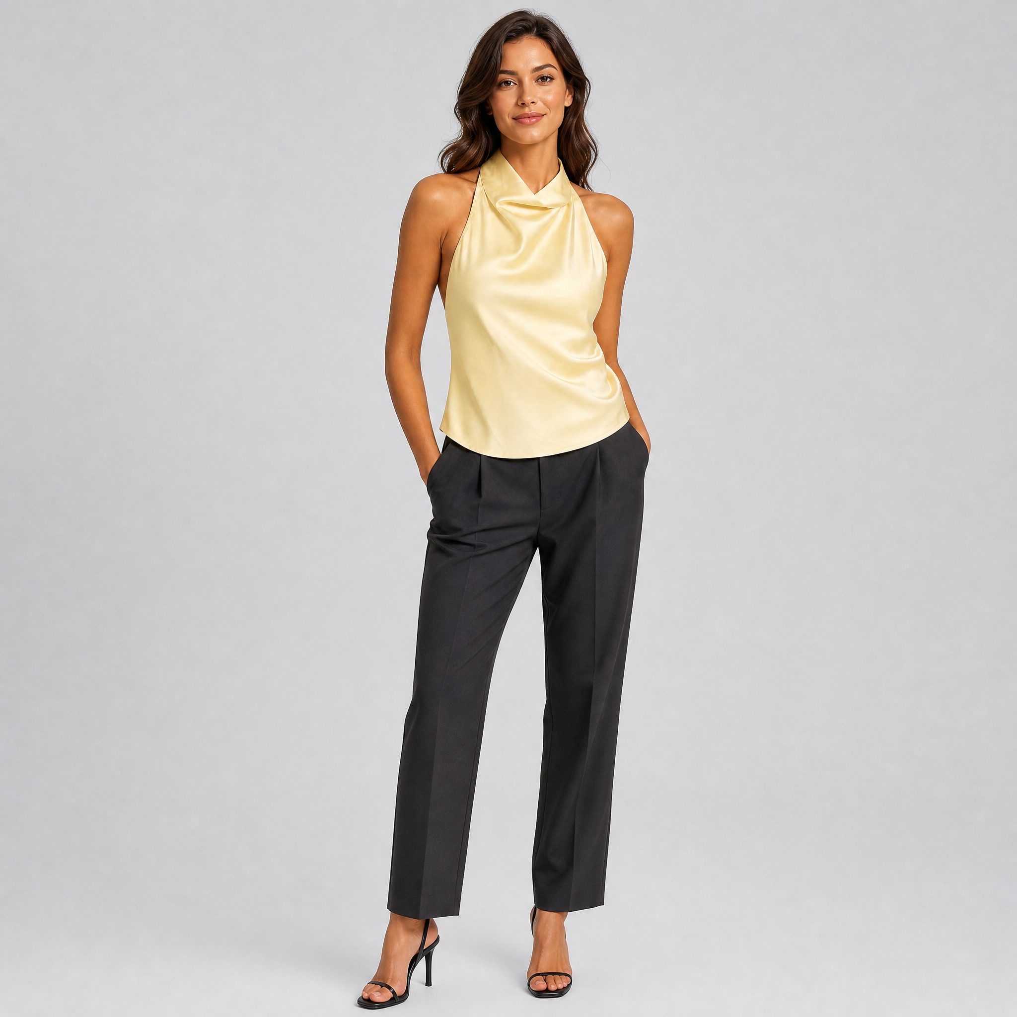 Women's Cowl Neck Satin Top – Halter Evening Blouse
