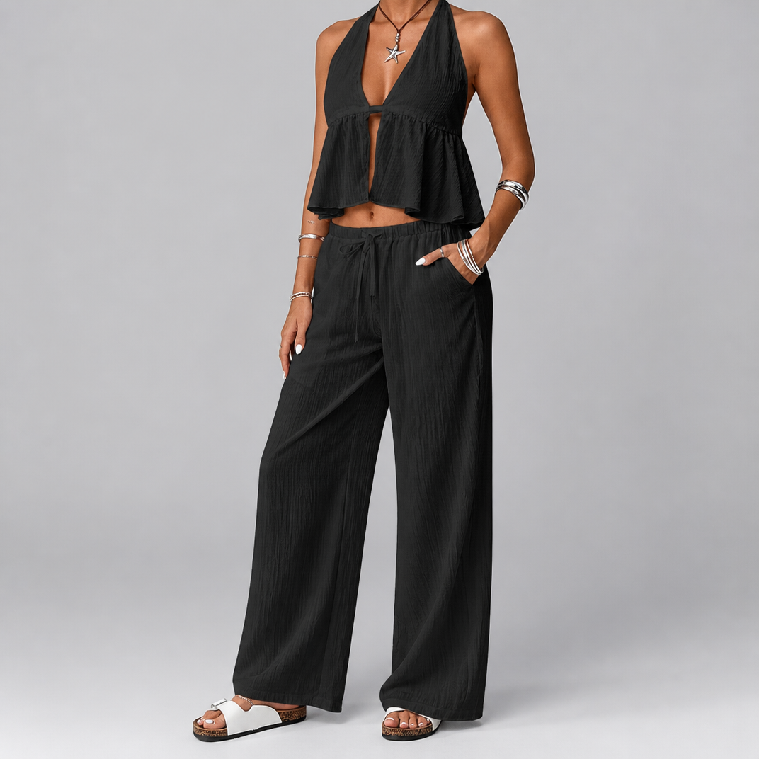 Women's Crinkle Halterneck Co-ord Set – Two Piece Set Women