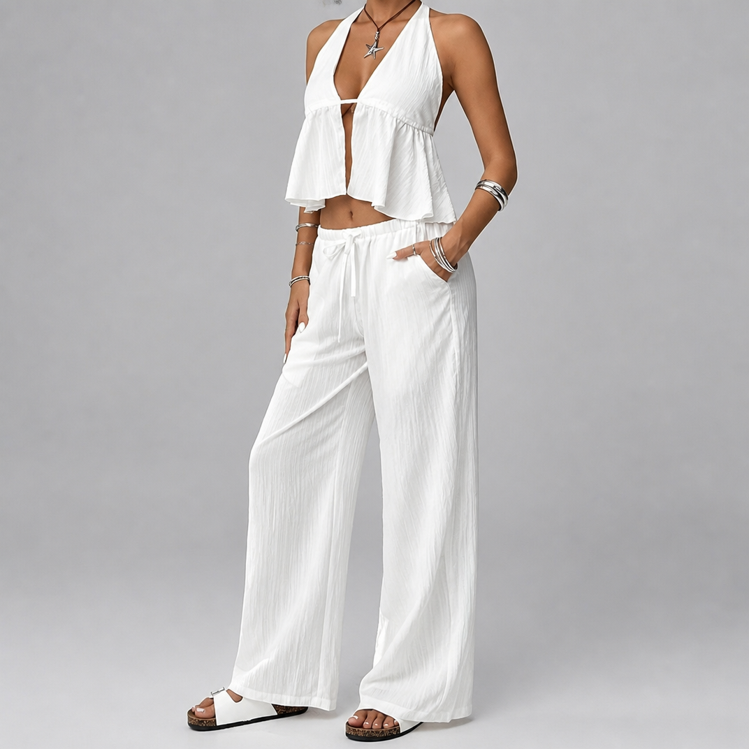 Women's Crinkle Halterneck Co-ord Set – Two Piece Set Women