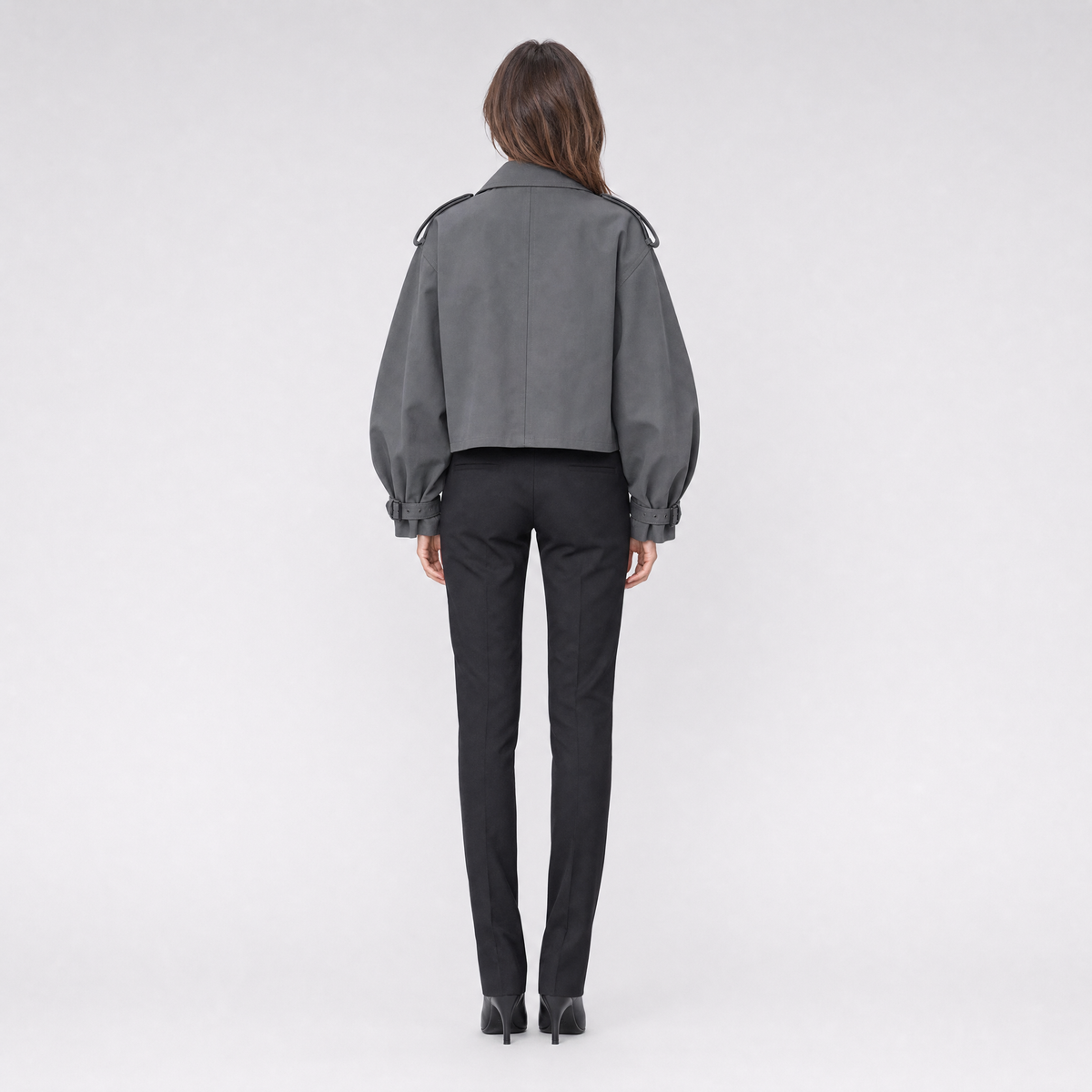 Women's Cropped Double-Breasted Trench Jacket – Wide Sleeve Trench Coat