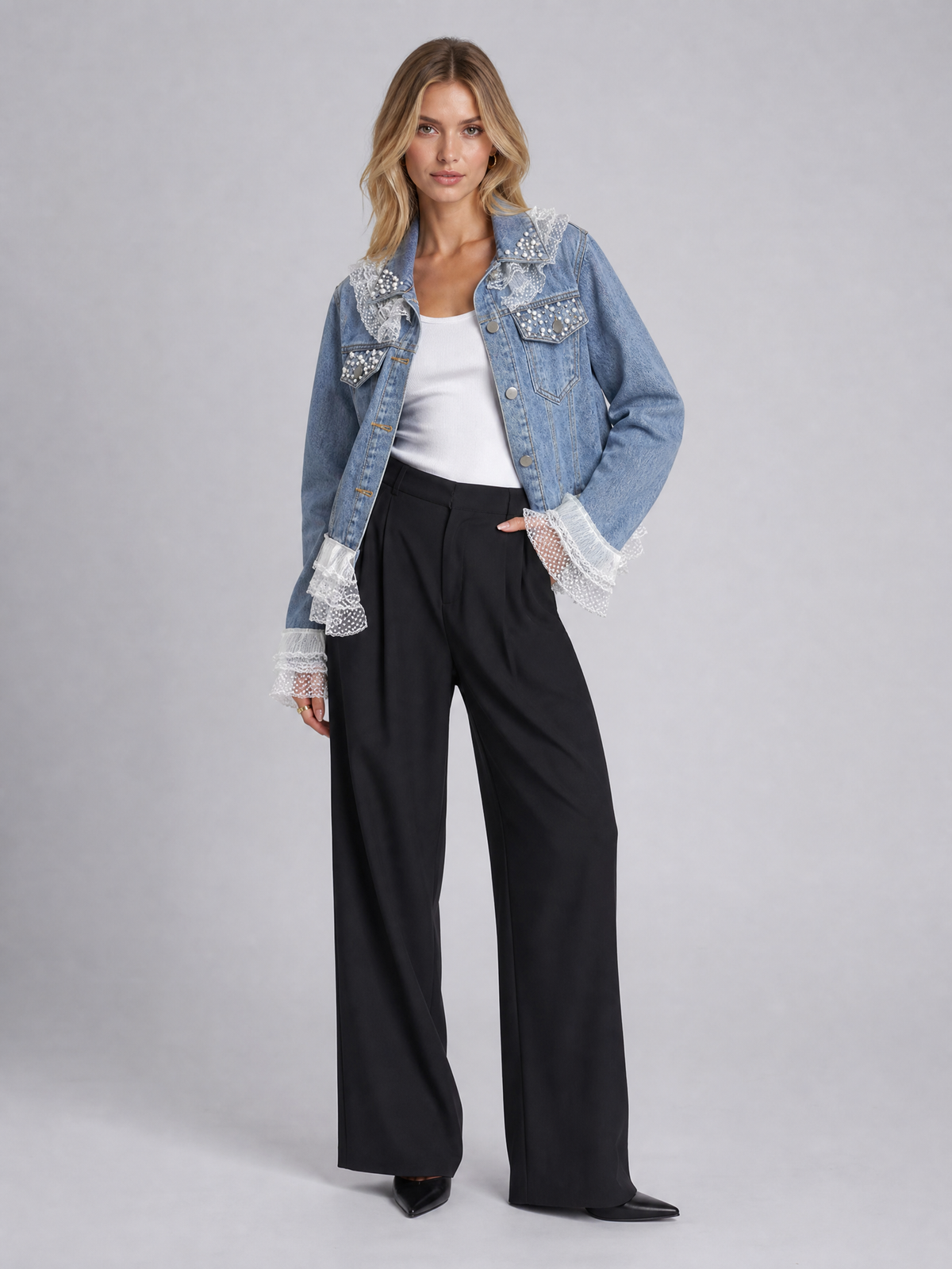 Women's Denim Embellished Jacket Regular Fit