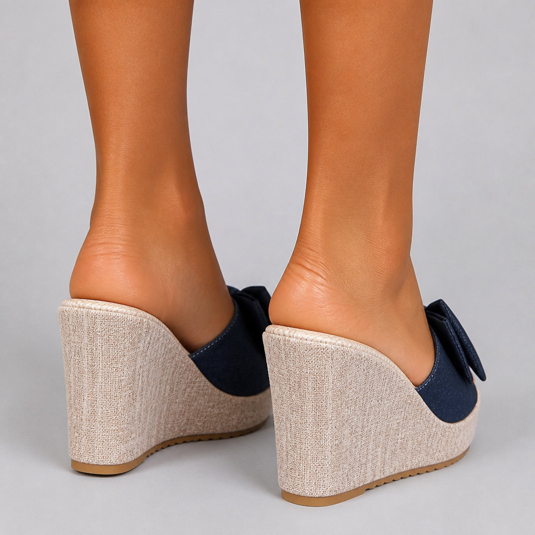 Women's Denim Look Mules – Summer Espadrille Wedges