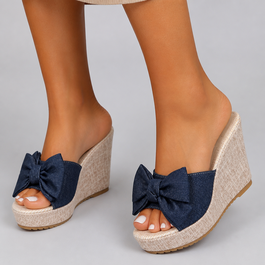 Women's Denim Look Mules – Summer Espadrille Wedges