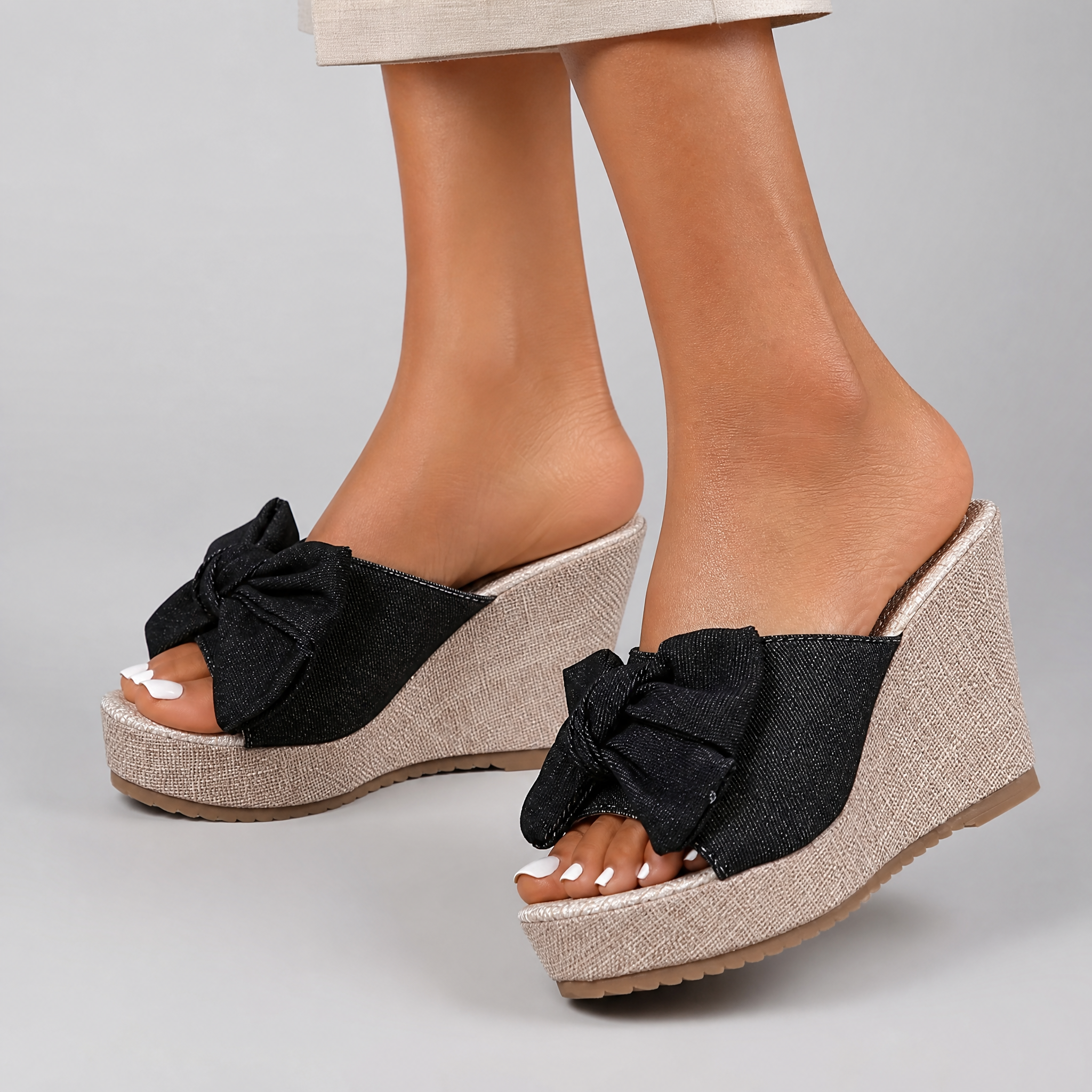 Women's Denim Look Mules – Summer Espadrille Wedges