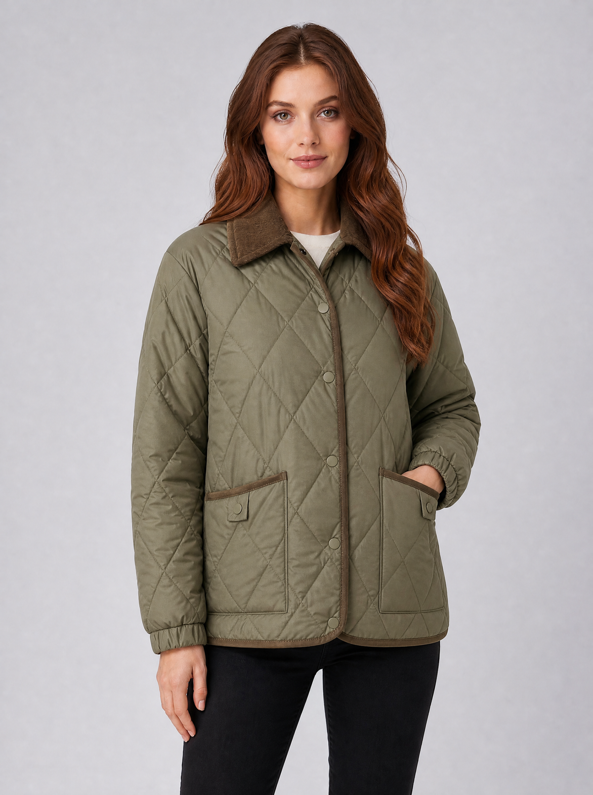 Women's Diamond Quilted Point Collar Country Jacket Relaxed Fit - product view 5