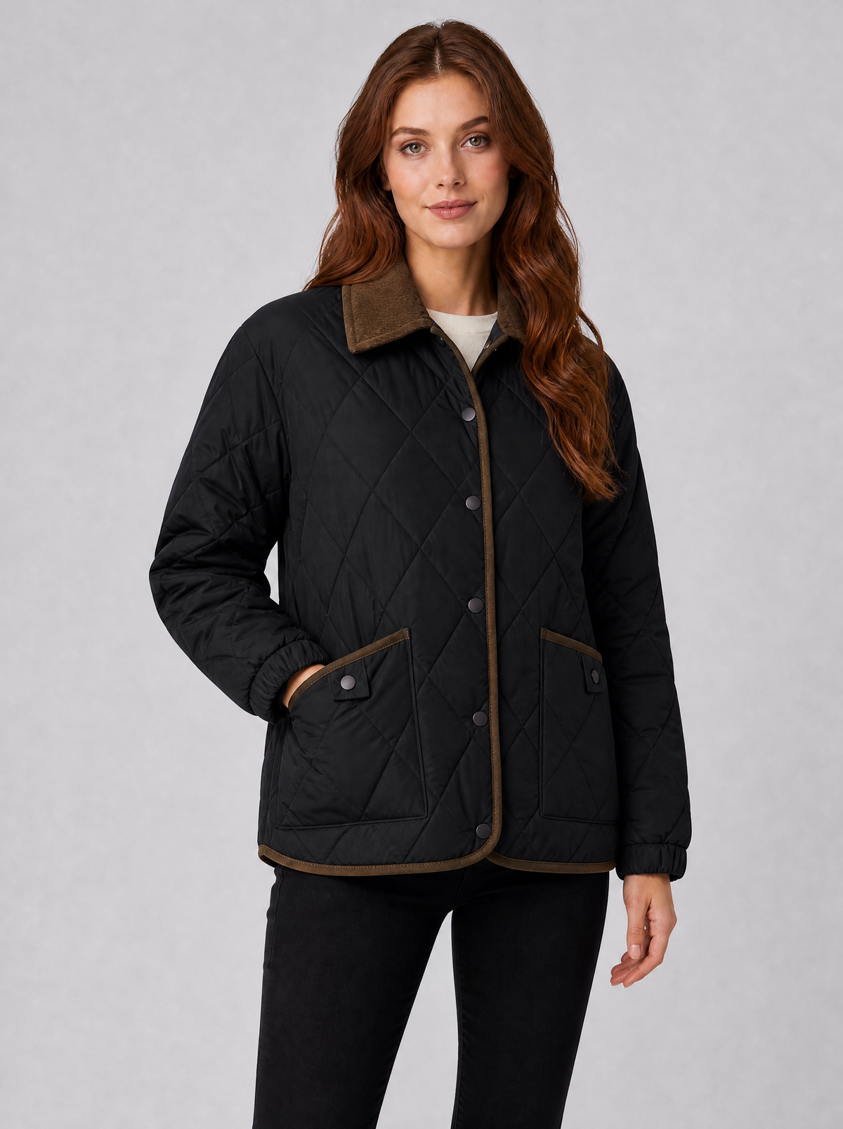 Women's Diamond Quilted Point Collar Country Jacket Relaxed Fit - product view 7