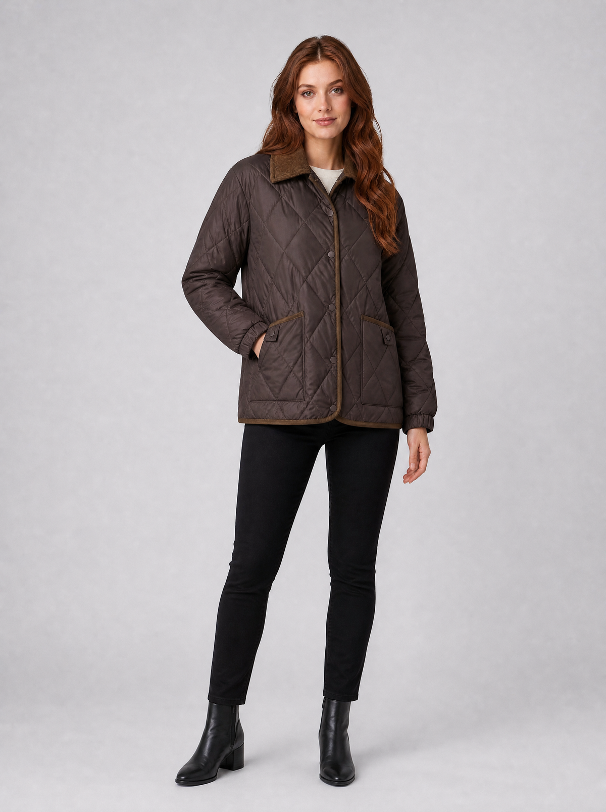 Women's Diamond Quilted Point Collar Country Jacket Relaxed Fit - product view 1