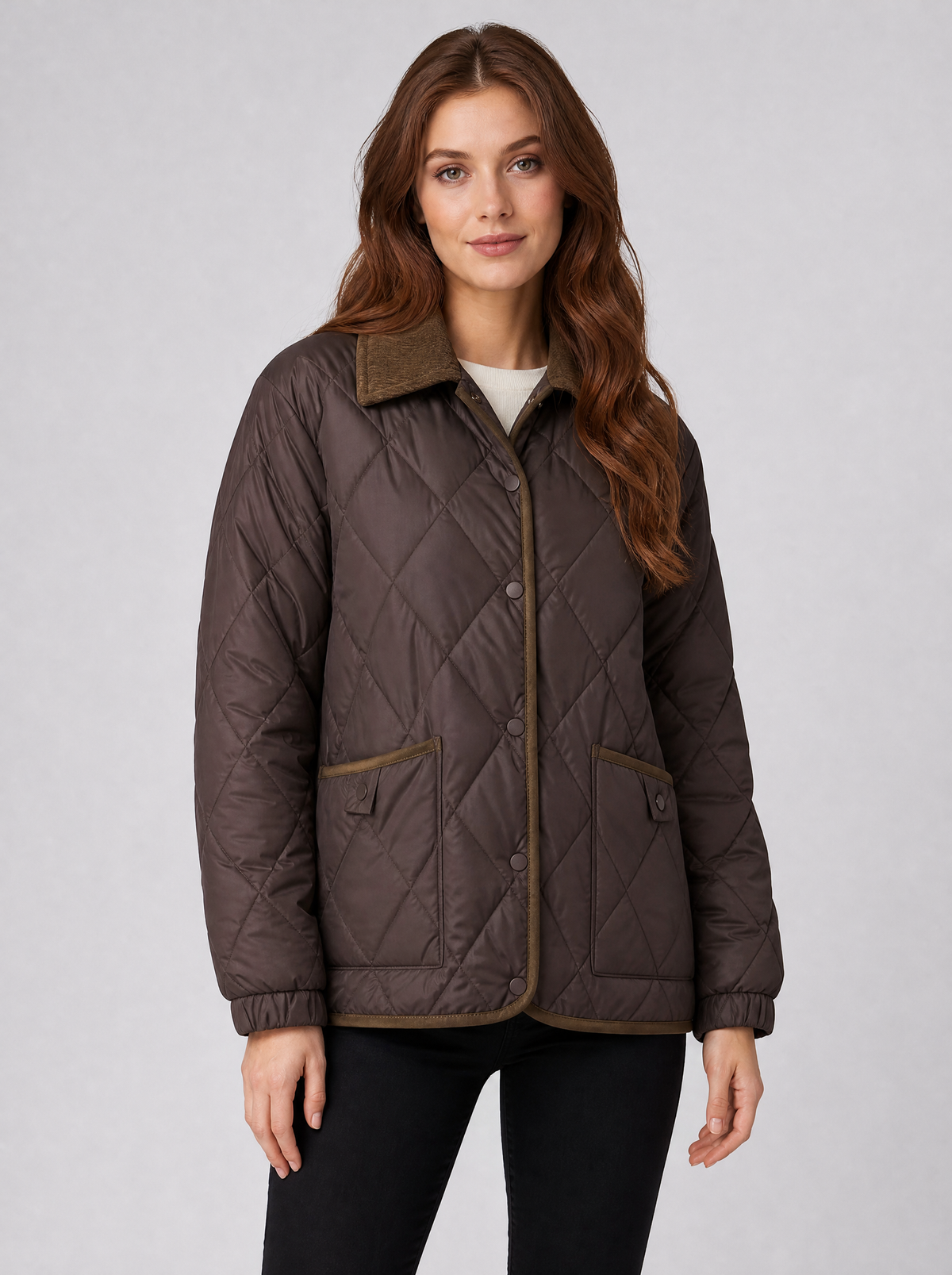 Women's Diamond Quilted Point Collar Country Jacket Relaxed Fit - product view 3