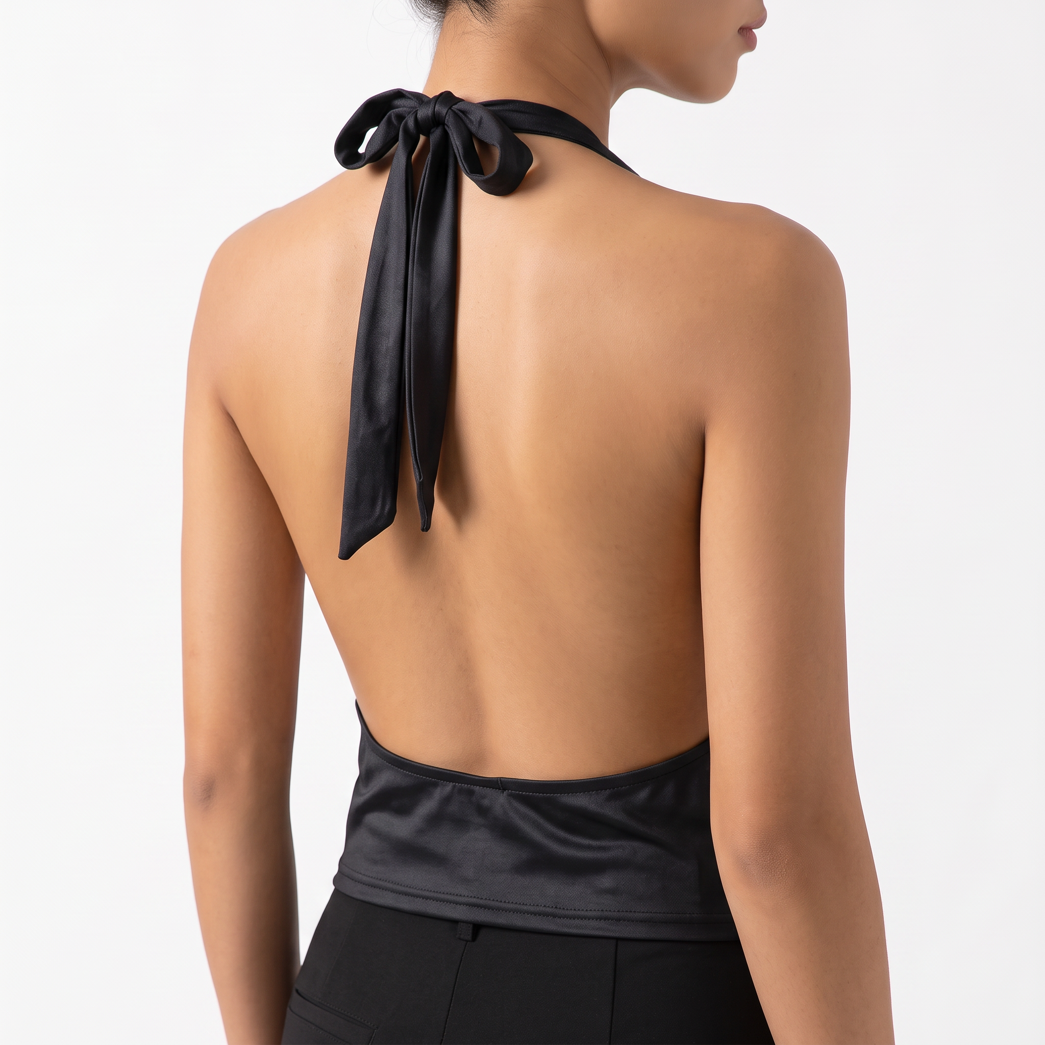 Women's Draped Cowl Neck Satin Halter Top – Sleeveless Going Out Tops