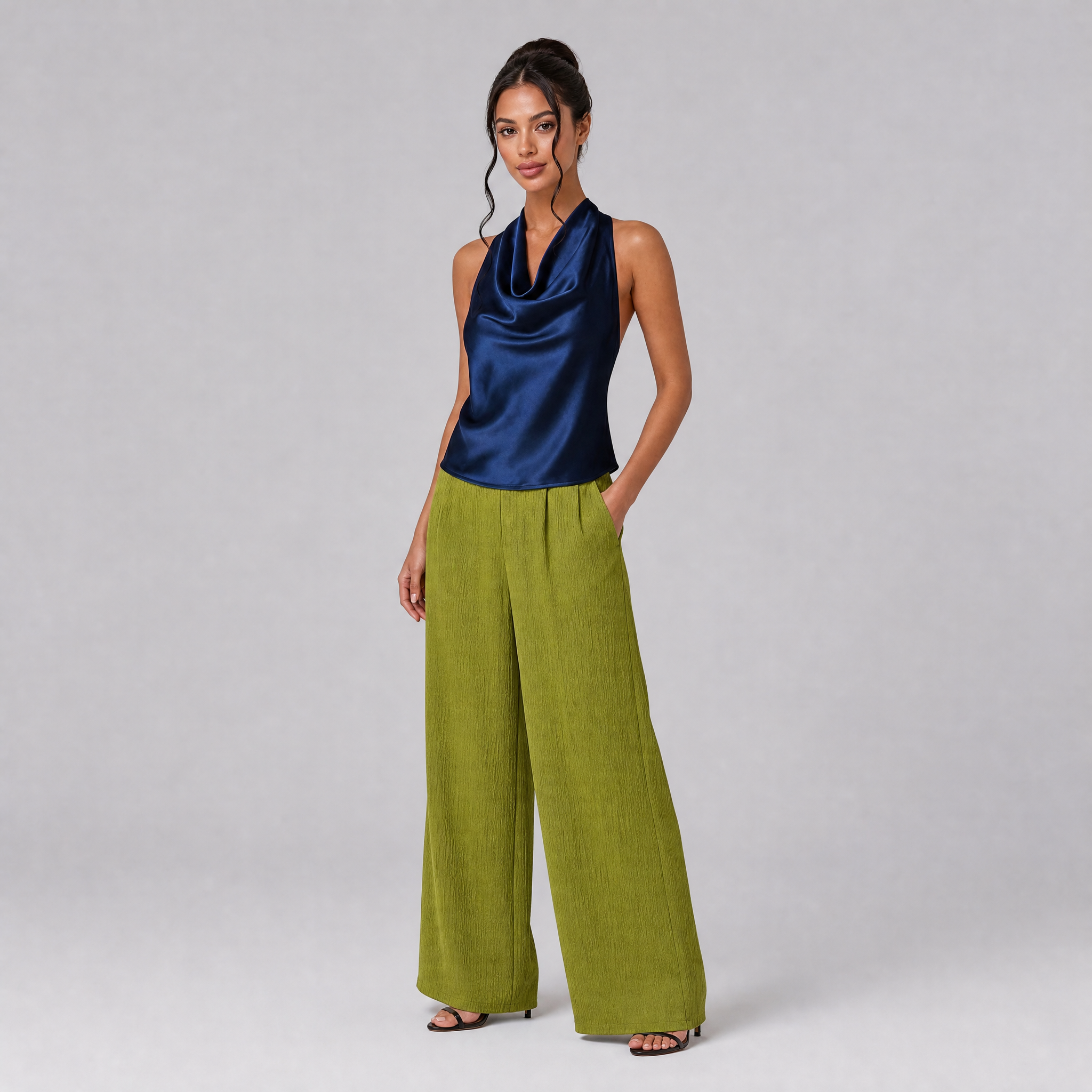 Women's Draped Cowl Neck Satin Top – Going Out Tops