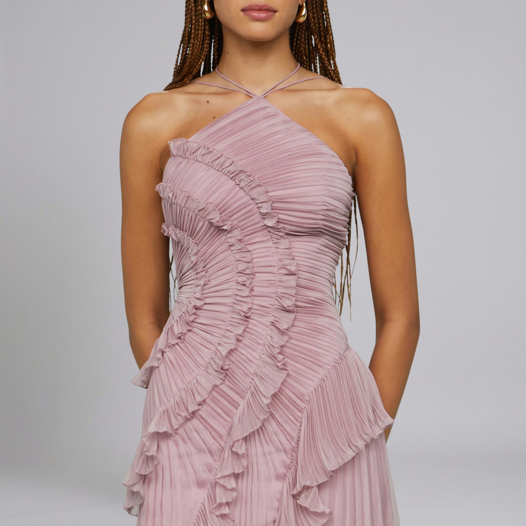 Women’s Exquisite Textured Pleated Ruffle Maxi Dress