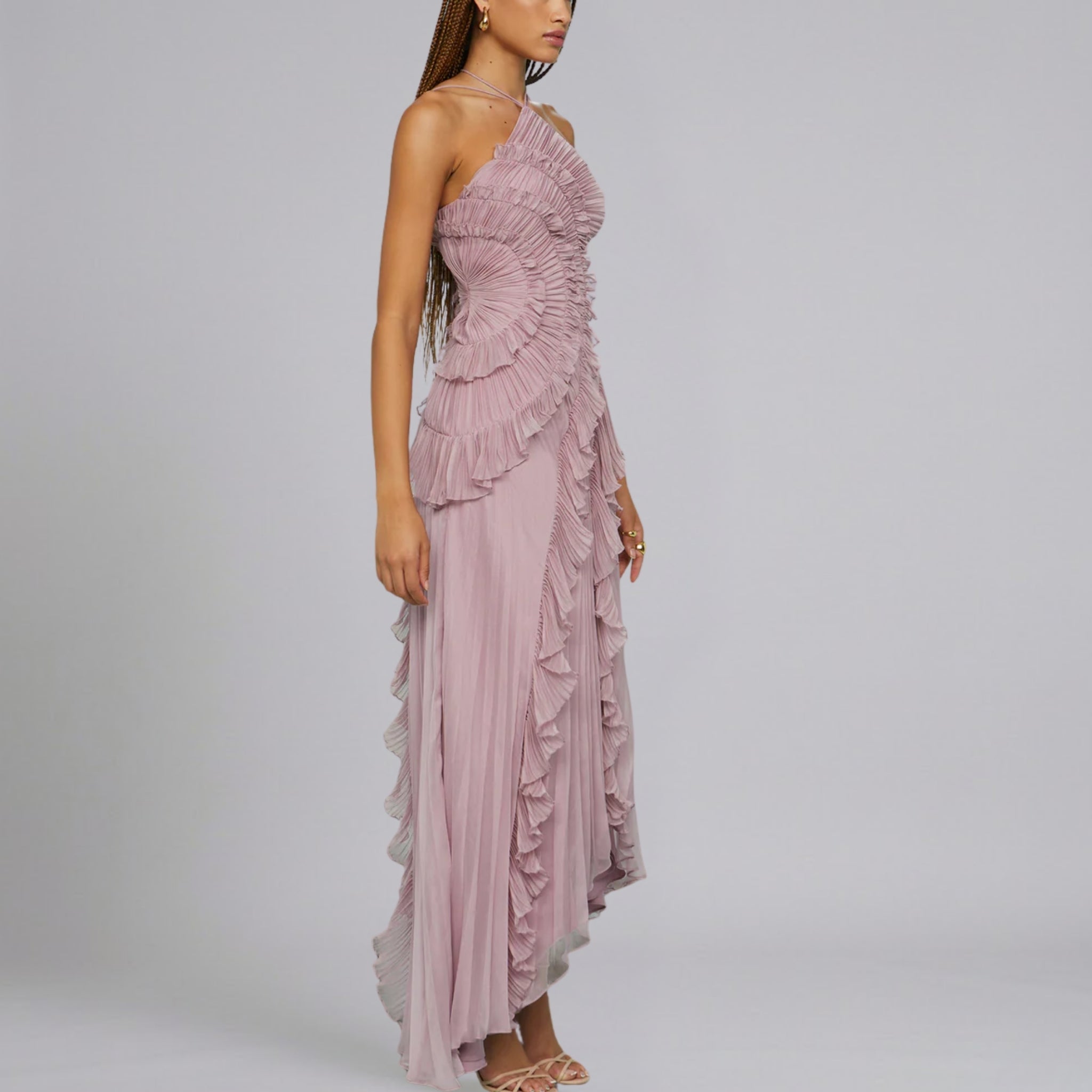 Women’s Exquisite Textured Pleated Ruffle Maxi Dress