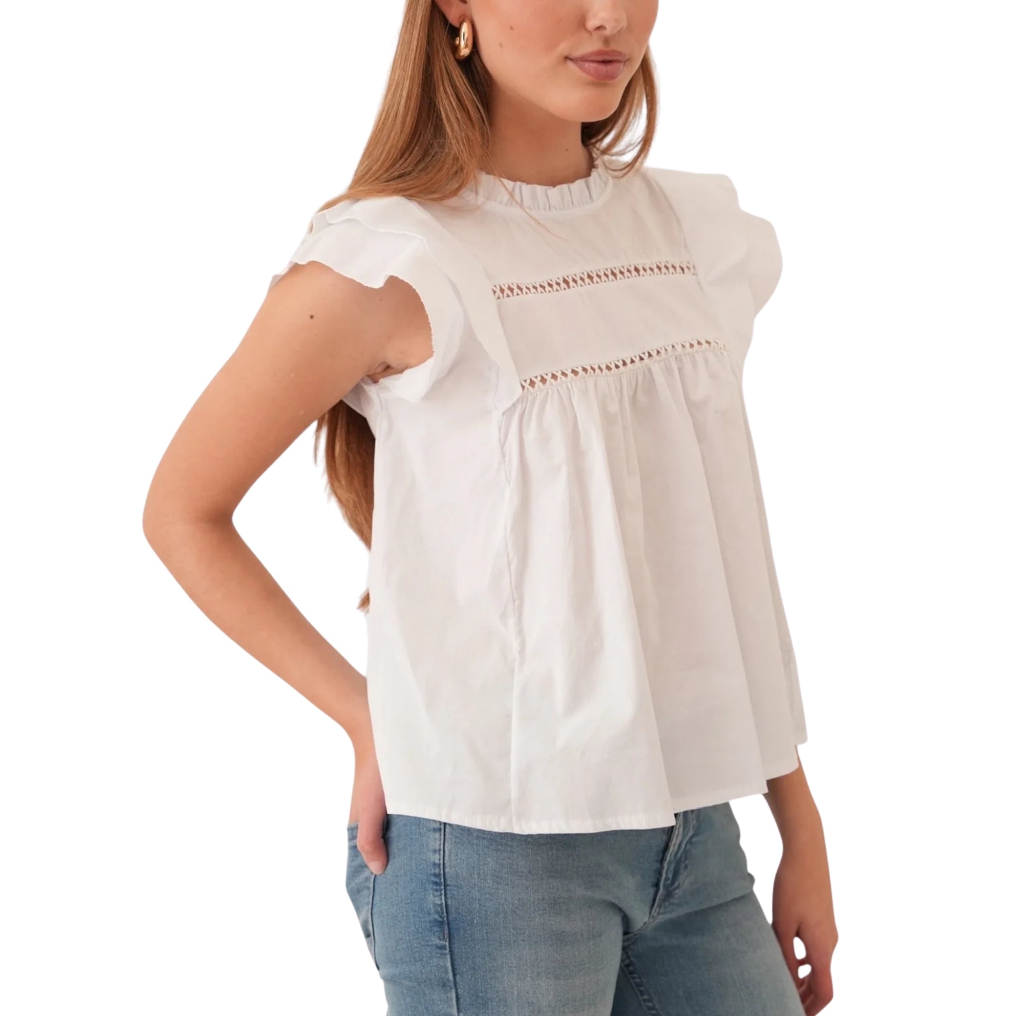Women’s Eyelet-Detail Ruffle-Trim Blouse