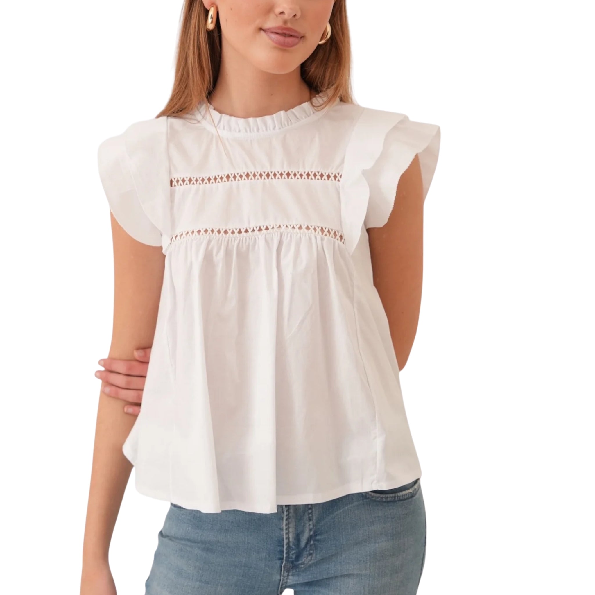Women’s Eyelet-Detail Ruffle-Trim Blouse