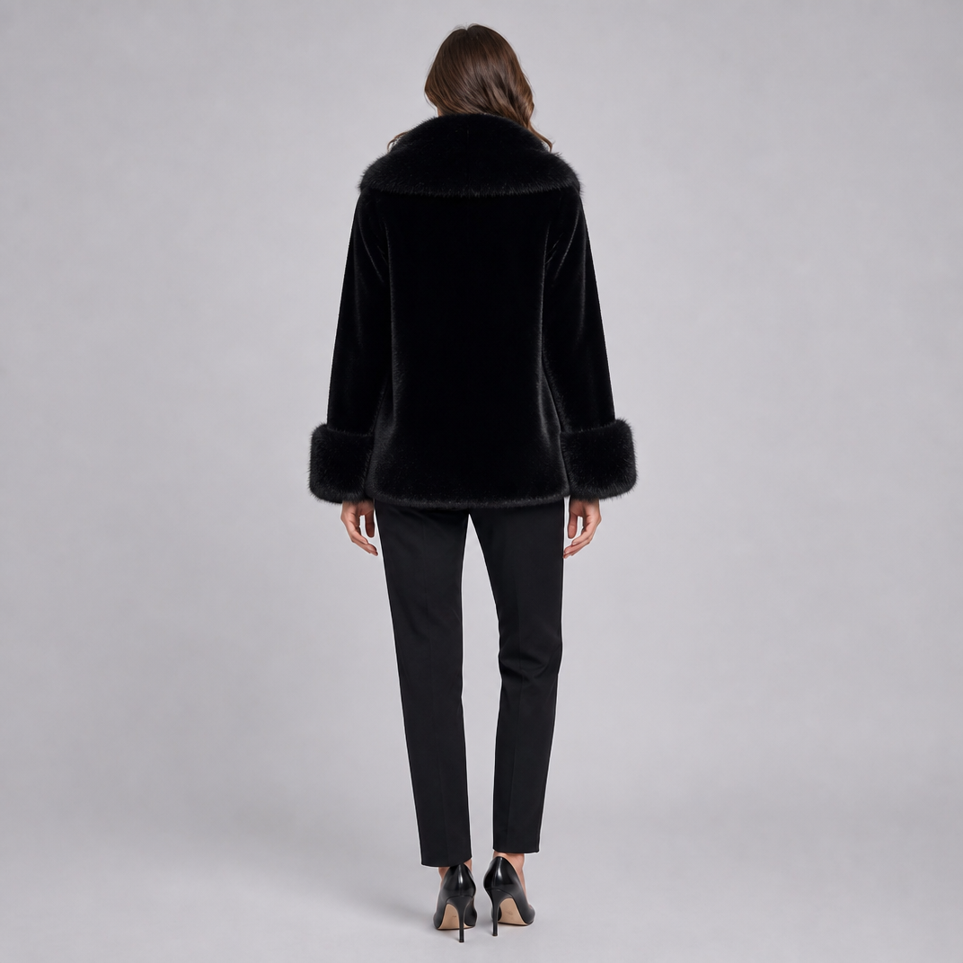 Women's Faux Fur Jacket – Black Plush Collar Fit