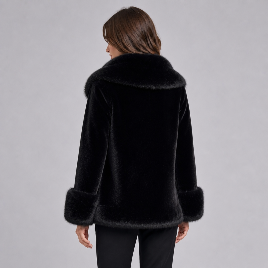 Women's Faux Fur Jacket – Black Plush Collar Fit