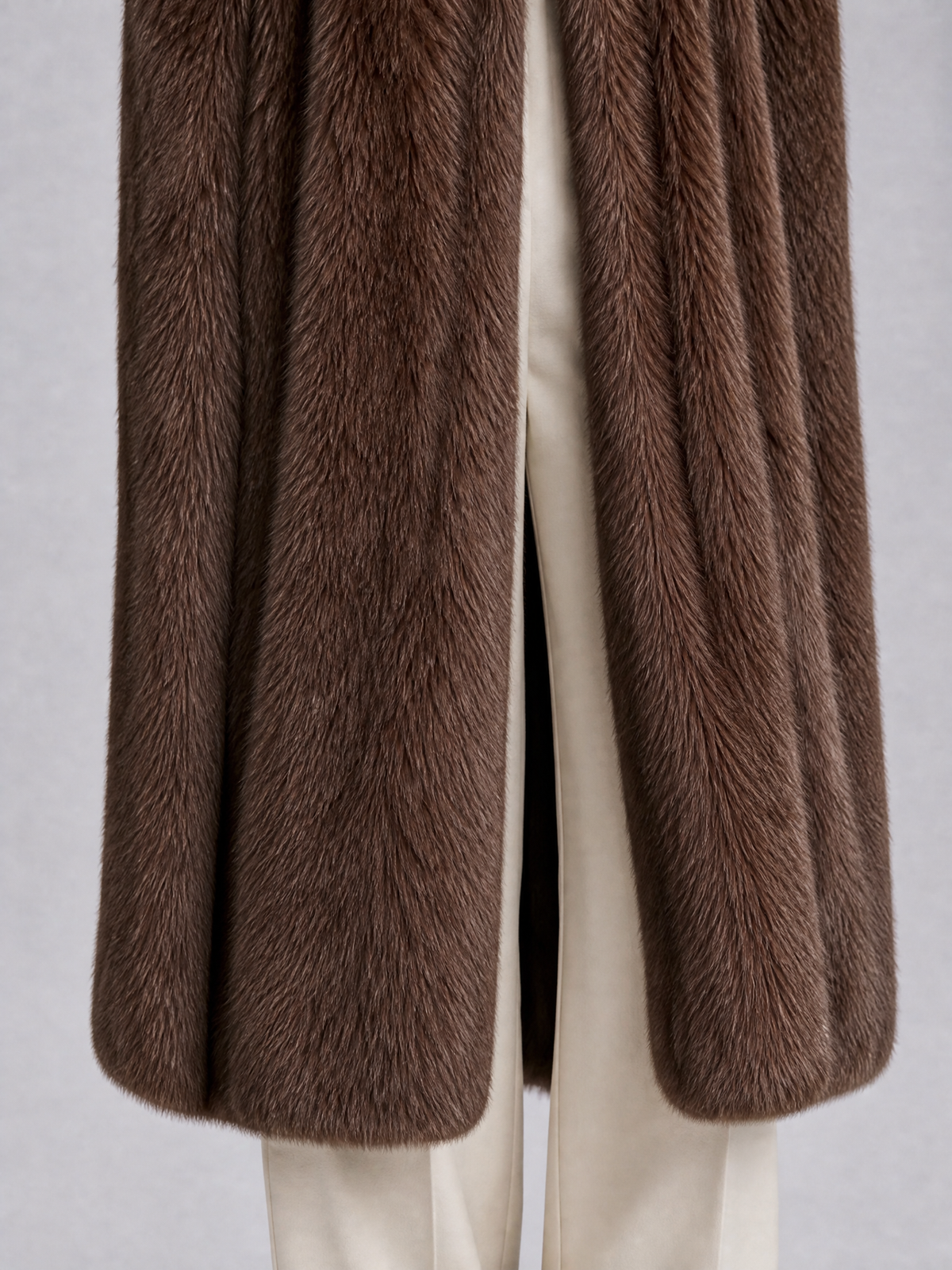 Women's Faux Fur Brown Longline Shawl Collar Coat Tailored Fit