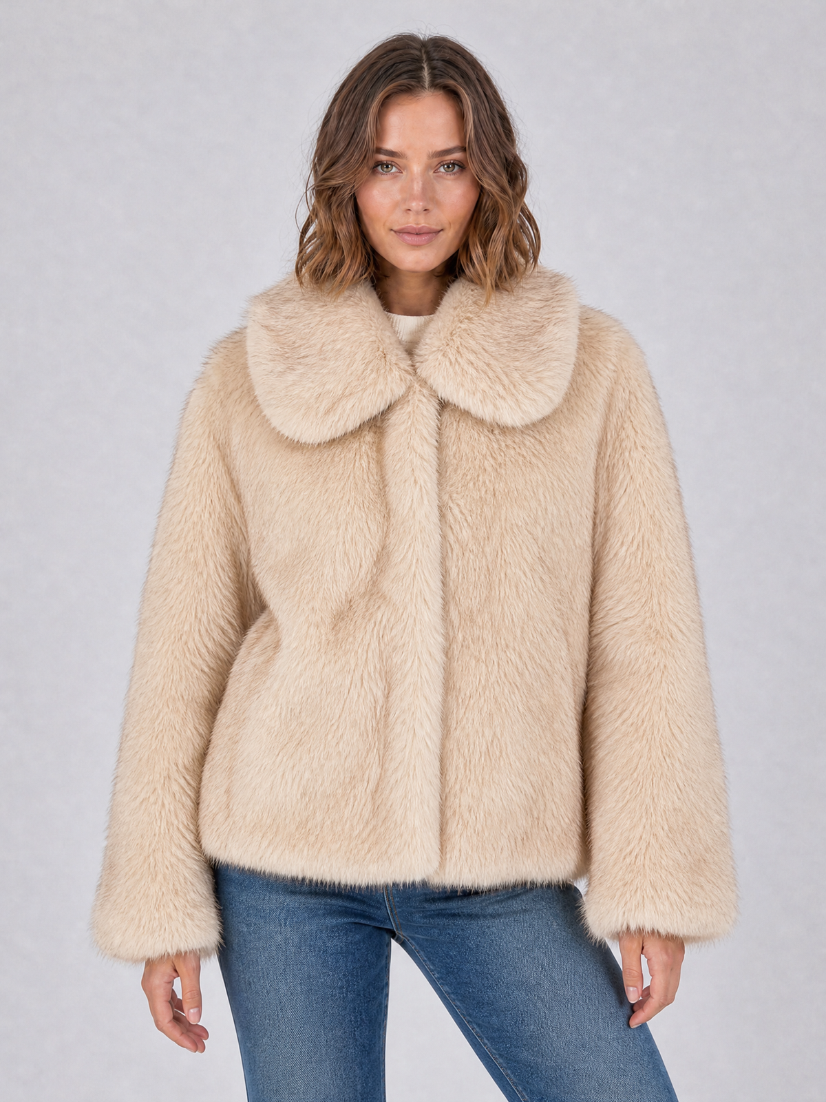 Women's Faux Fur Dark Brown Short Coat Relaxed Fit