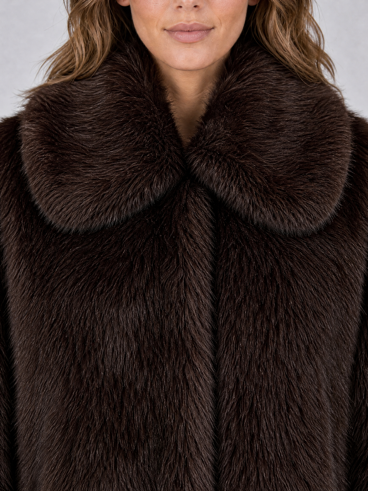 Women's Faux Fur Dark Brown Short Coat Relaxed Fit