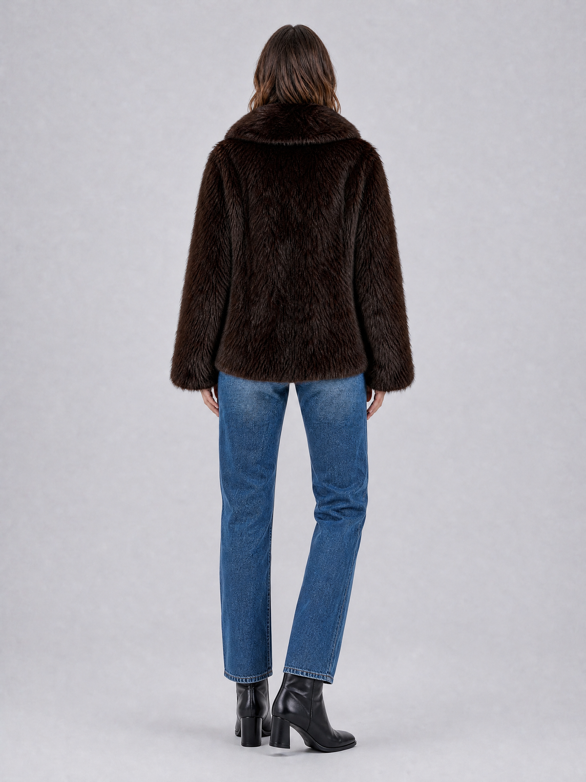 Women's Faux Fur Dark Brown Short Coat Relaxed Fit