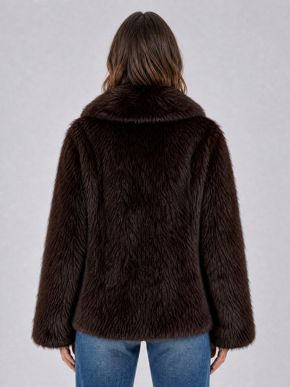 Women's Faux Fur Dark Brown Short Coat Relaxed Fit