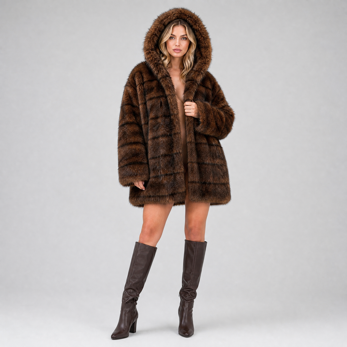 Women's Faux Fur Hooded Overcoat Relaxed Fit