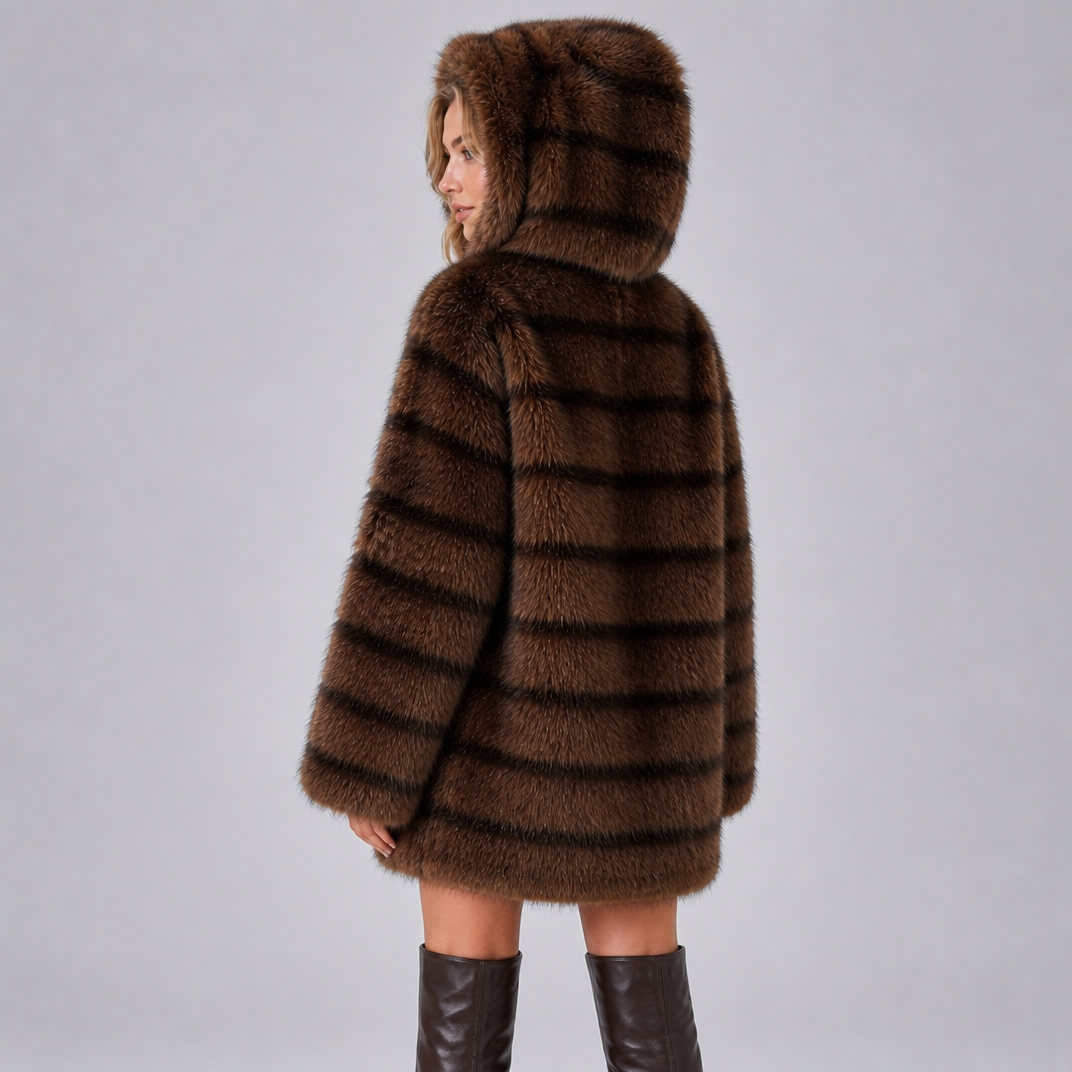 Women's Faux Fur Hooded Overcoat Relaxed Fit