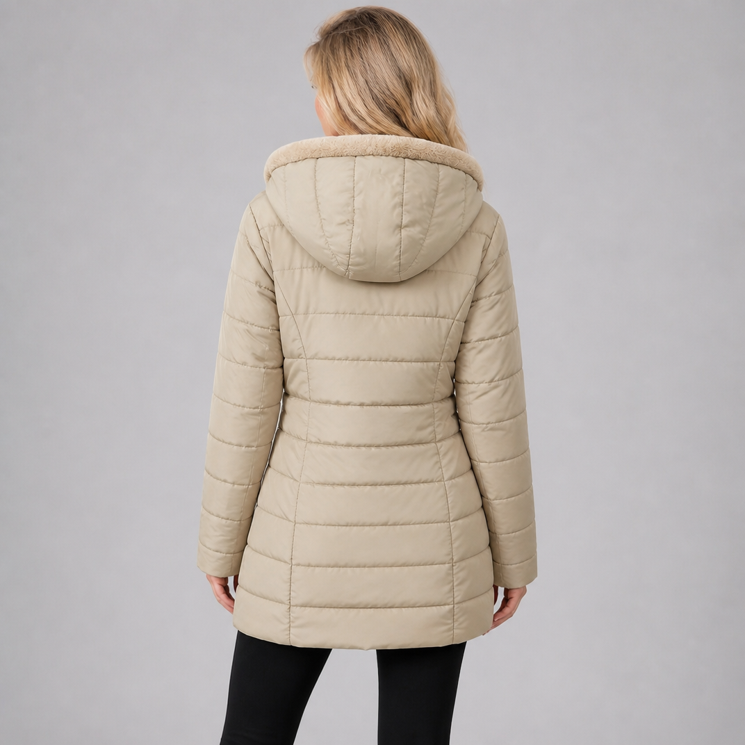 Women's Faux Fur Hooded Puffer Coat Fitted Quilted