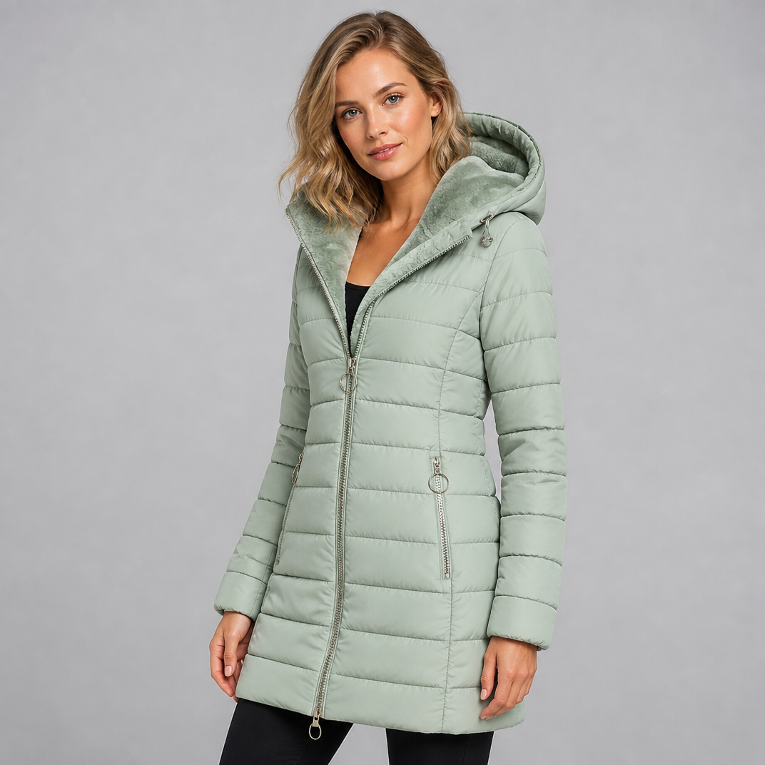 Women's Faux Fur Hooded Puffer Coat Fitted Quilted
