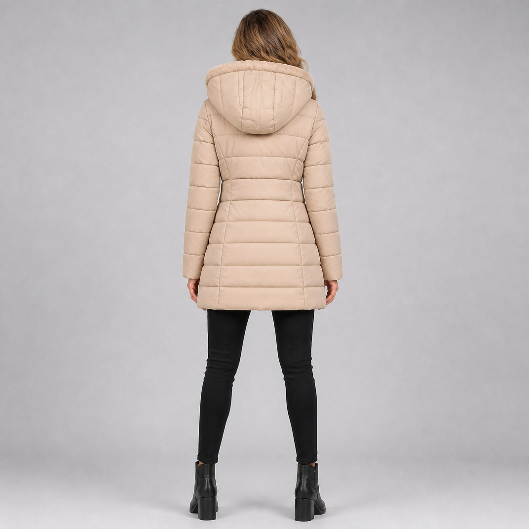 Women's Faux Fur Hooded Puffer Coat Fitted Quilted