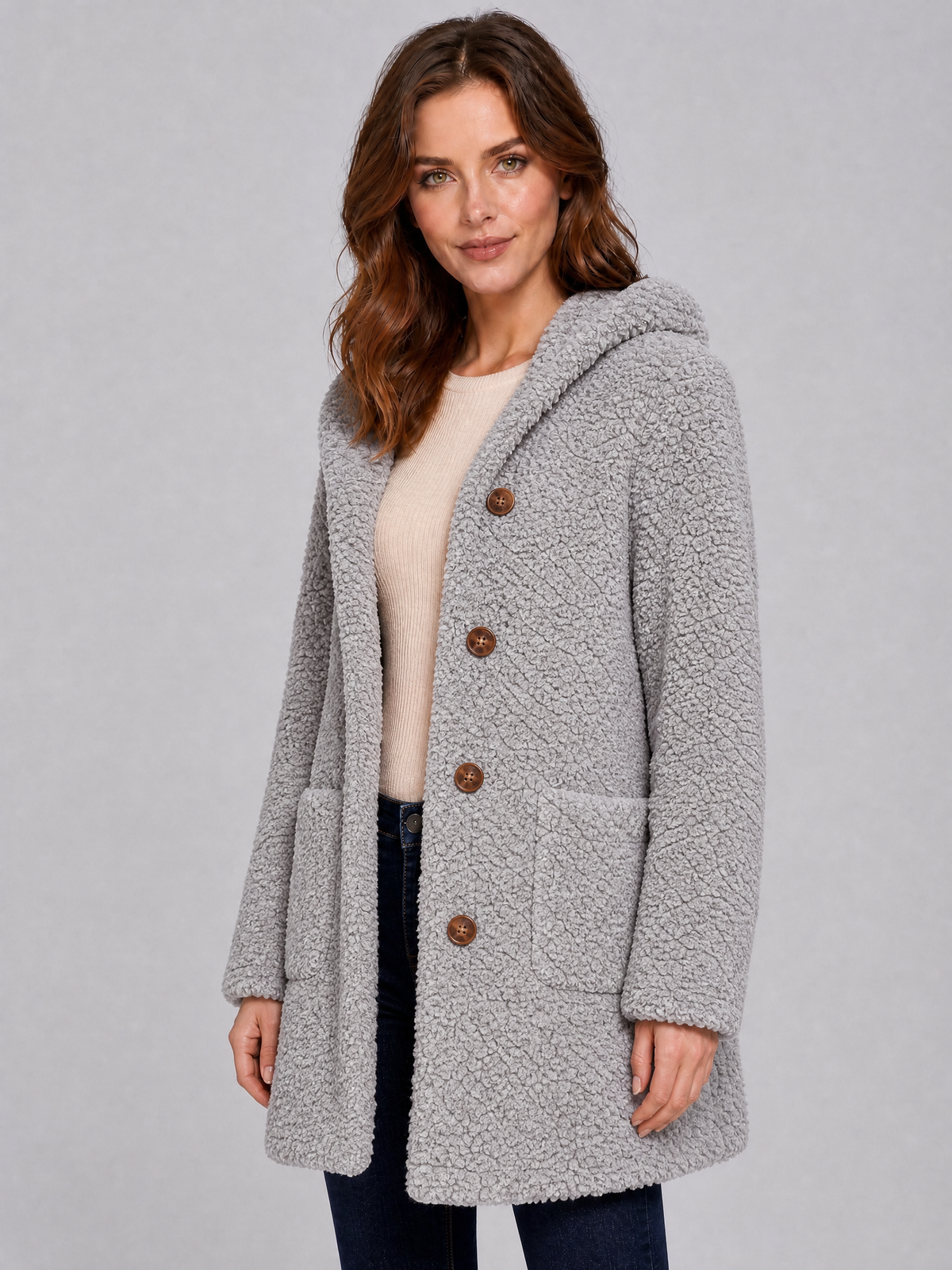 Women's Faux Fur Hooded Single Breasted Coat Tailored Fit