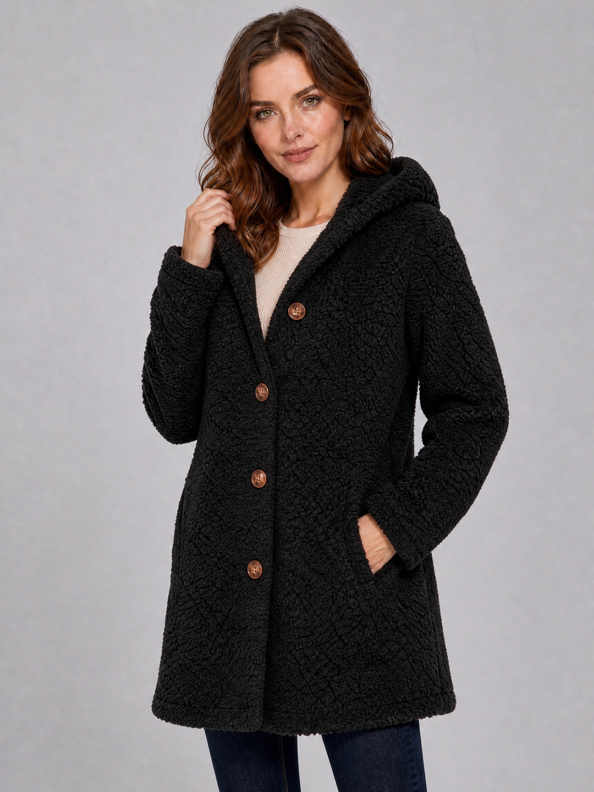 Women's Faux Fur Hooded Single Breasted Coat Tailored Fit