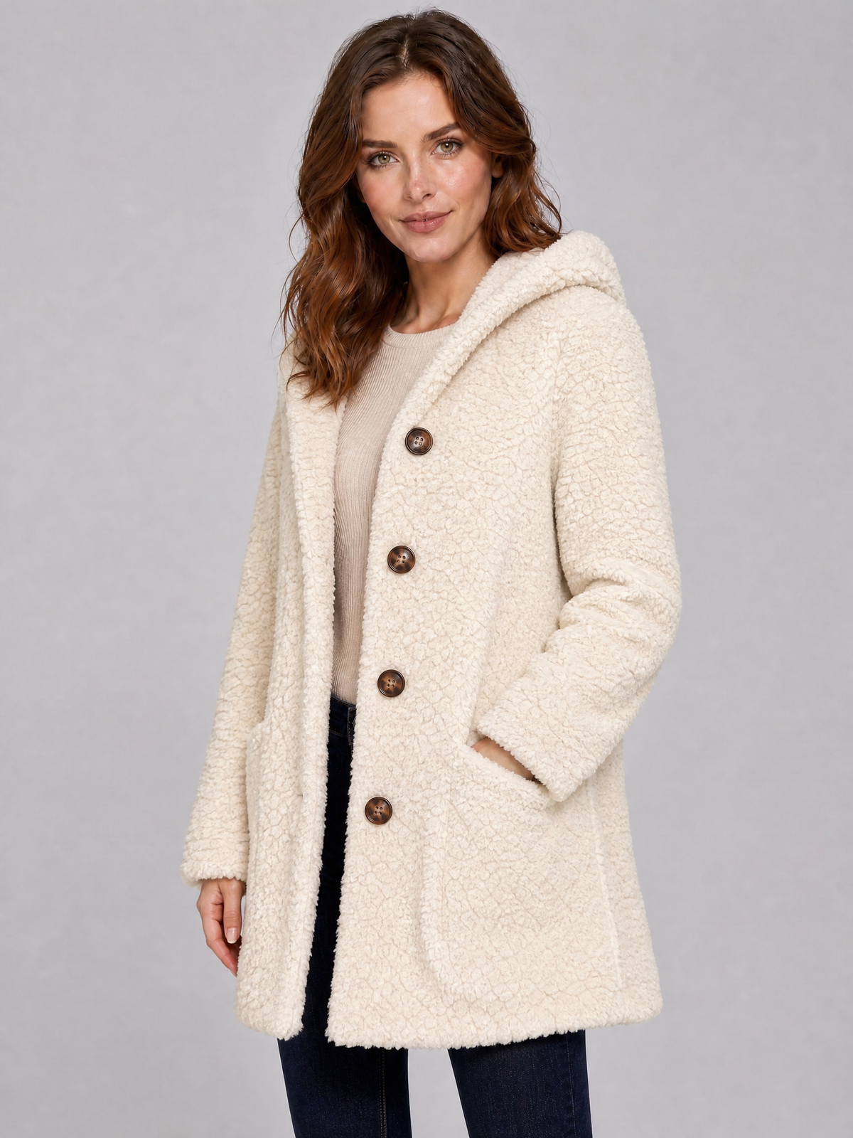 Women's Faux Fur Hooded Single Breasted Coat Tailored Fit