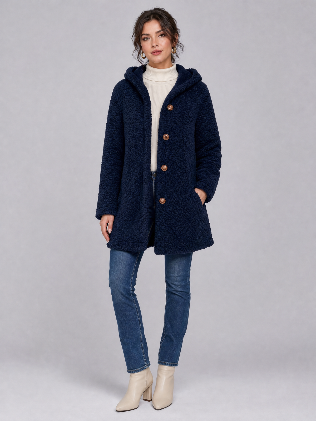 Women's Faux Fur Hooded Single Breasted Coat Tailored Fit
