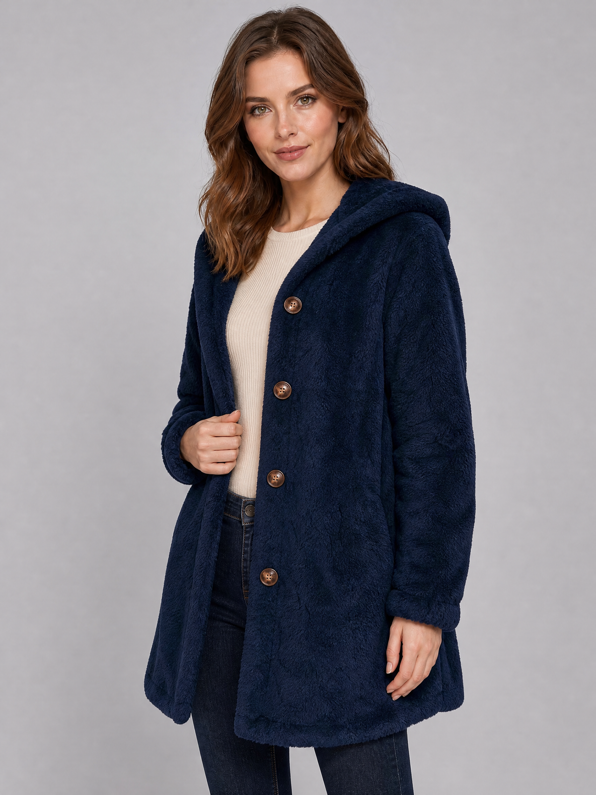 Women's Faux Fur Hooded Single Breasted Coat Tailored Fit