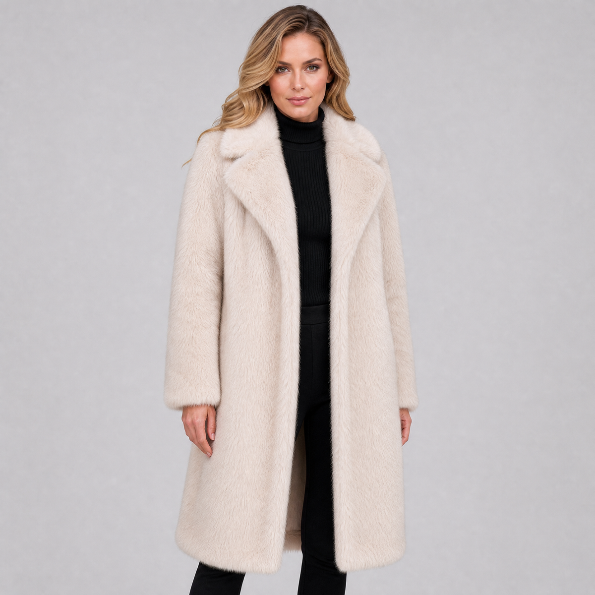 Women's Faux Fur Lapel Long Coat Relaxed Fit