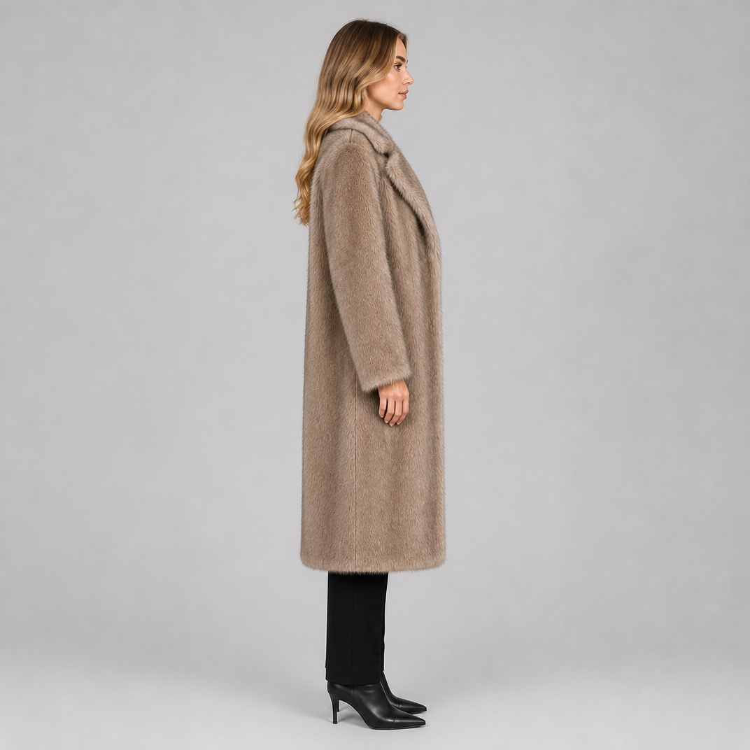 Women's Faux Fur Lapel Long Coat Relaxed Fit