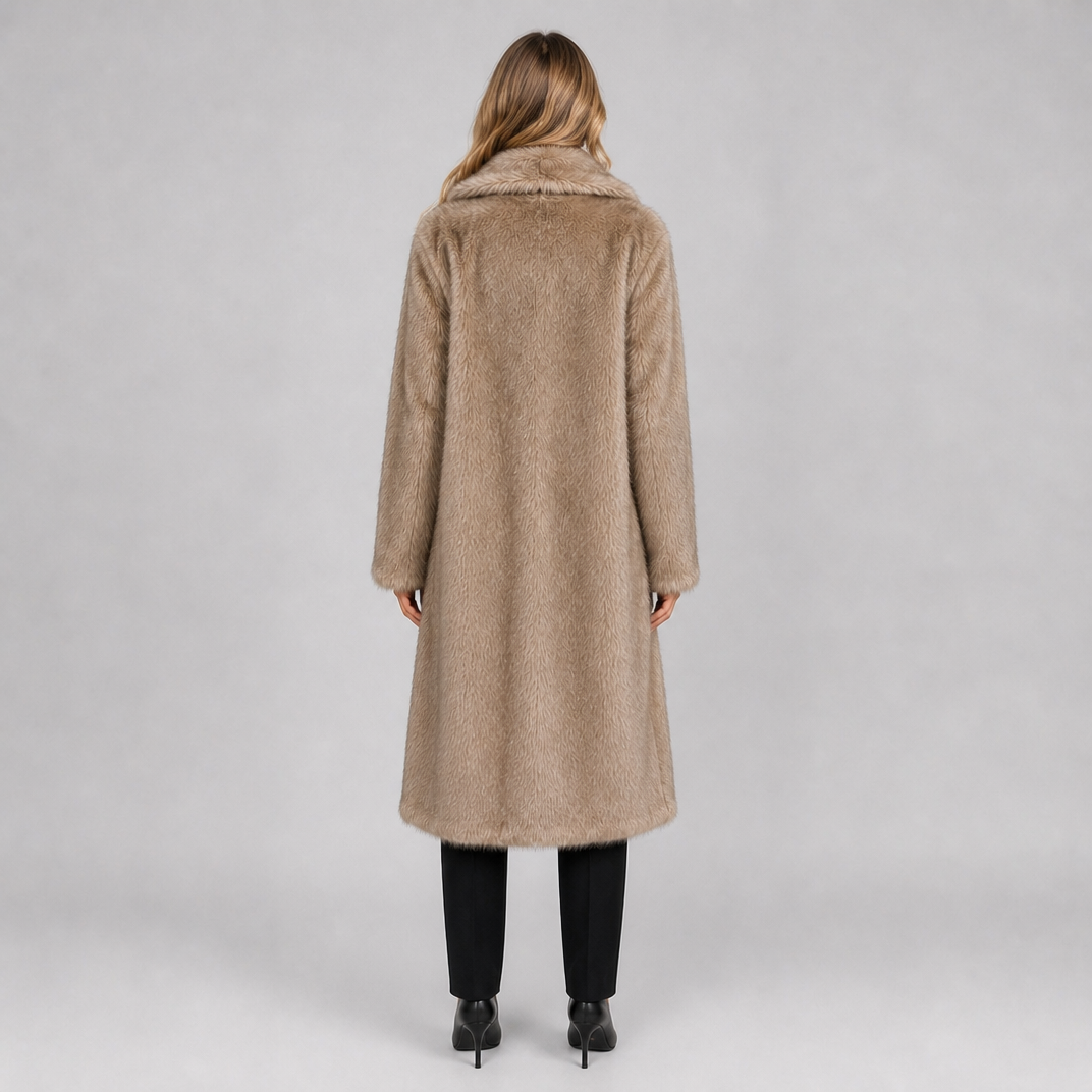 Women's Faux Fur Lapel Long Coat Relaxed Fit